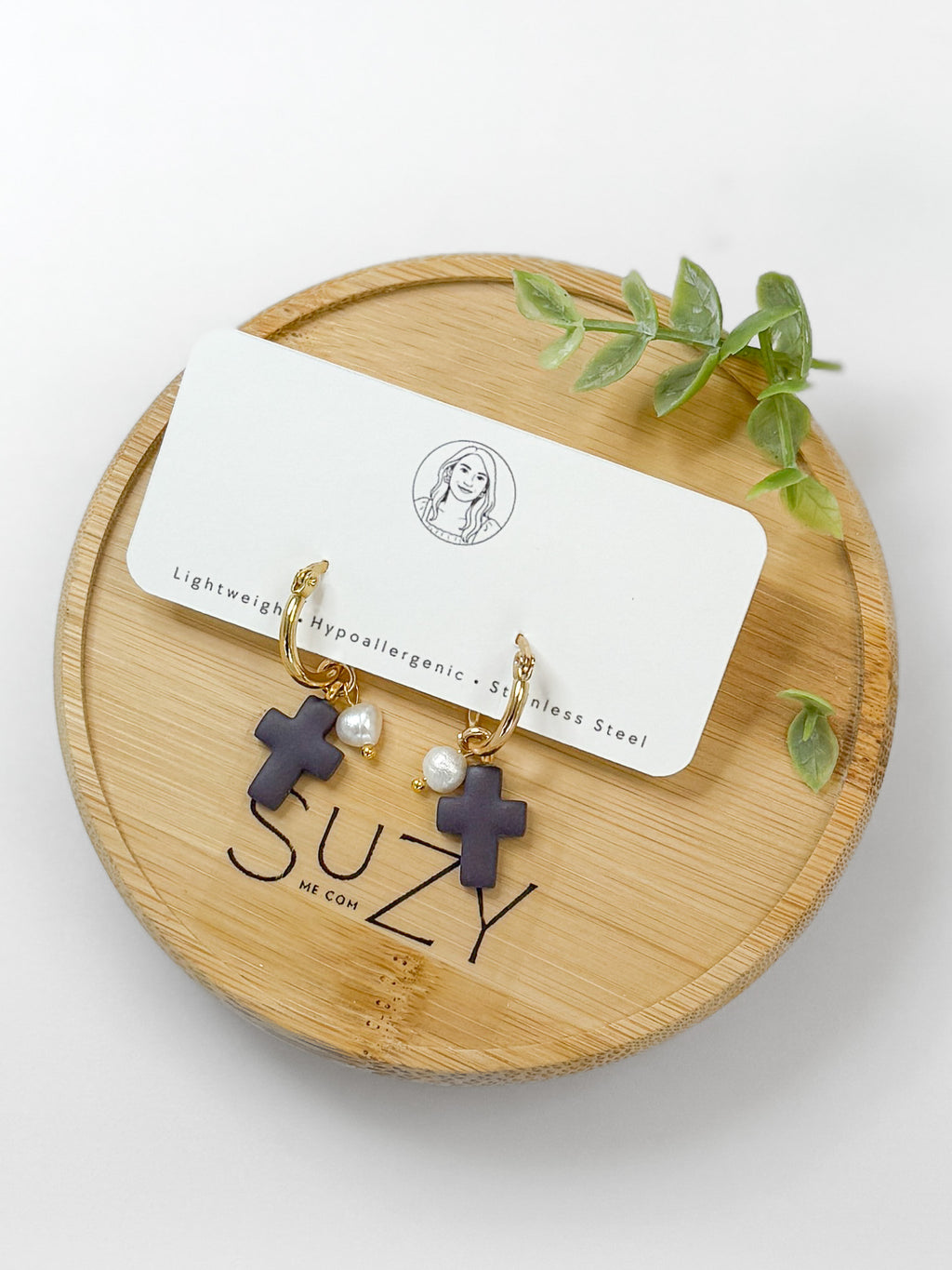 RG7 Faith Inspired Cross Earrings Pearls Gold Hoop | Christian Gift | Handmade Statement Jewelry