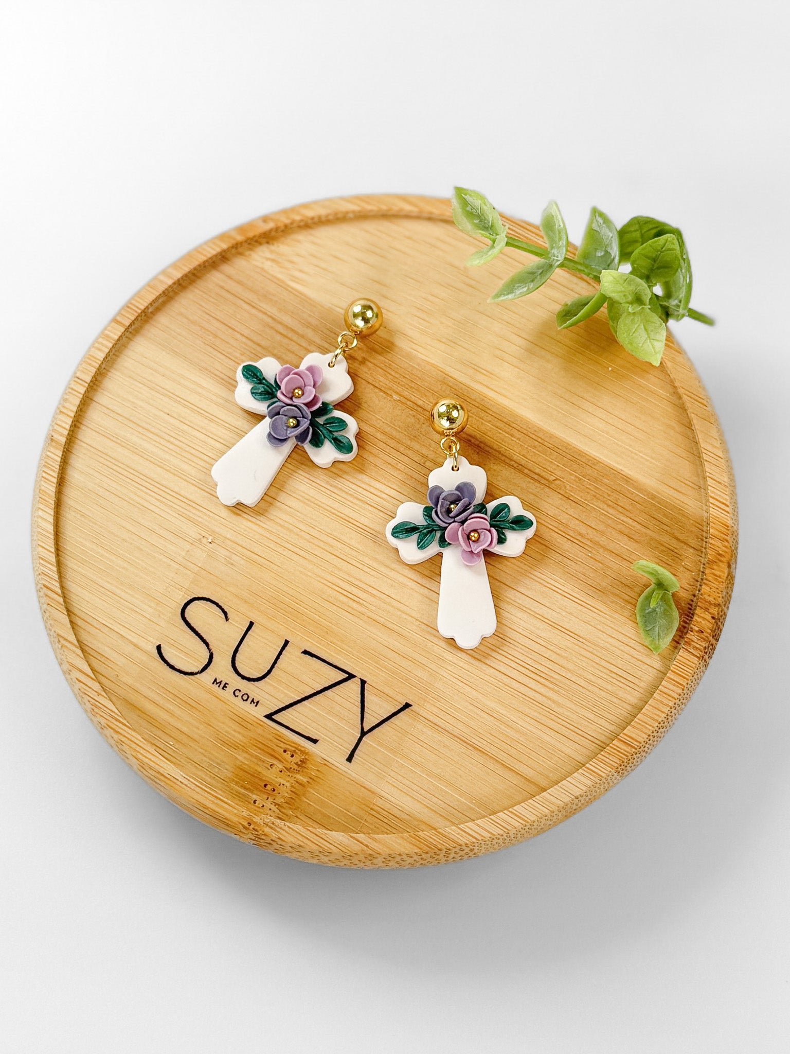 RG8 Faith Inspired Cross Floral & Gold Earrings | Christian Gift | Handmade Statement Jewelry
