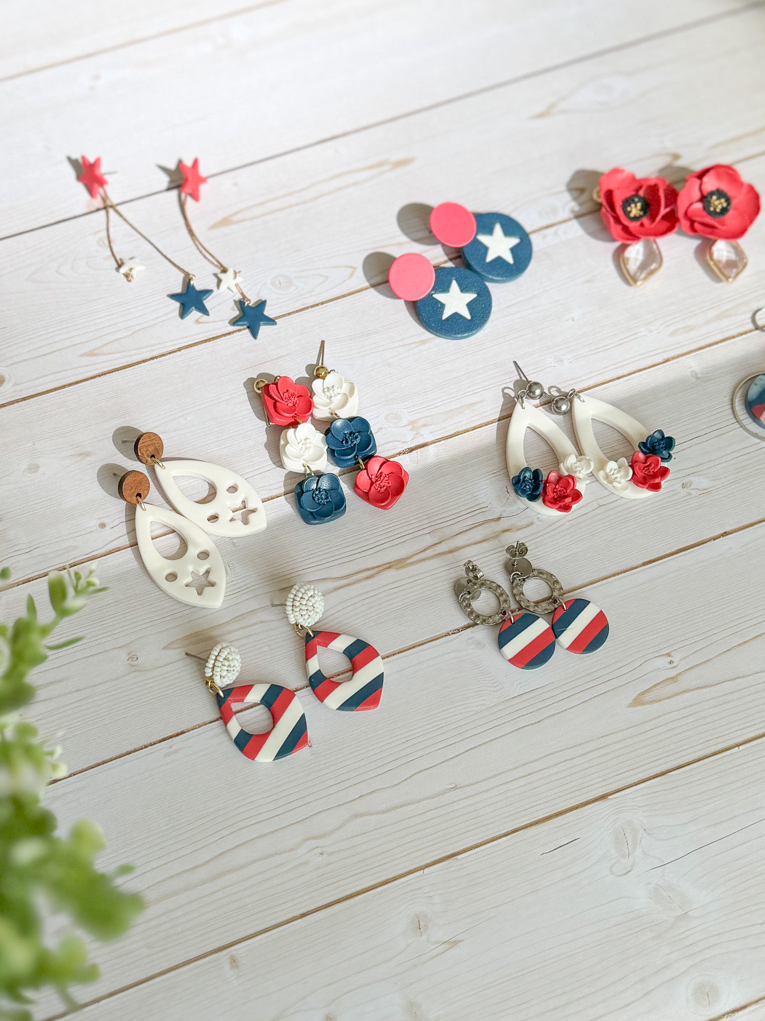 FSS15 Americana Red White and Blue Stars & Stripes Earrings | Patriotic Handmade Polymer Clay Hypoallergenic | 4th of July