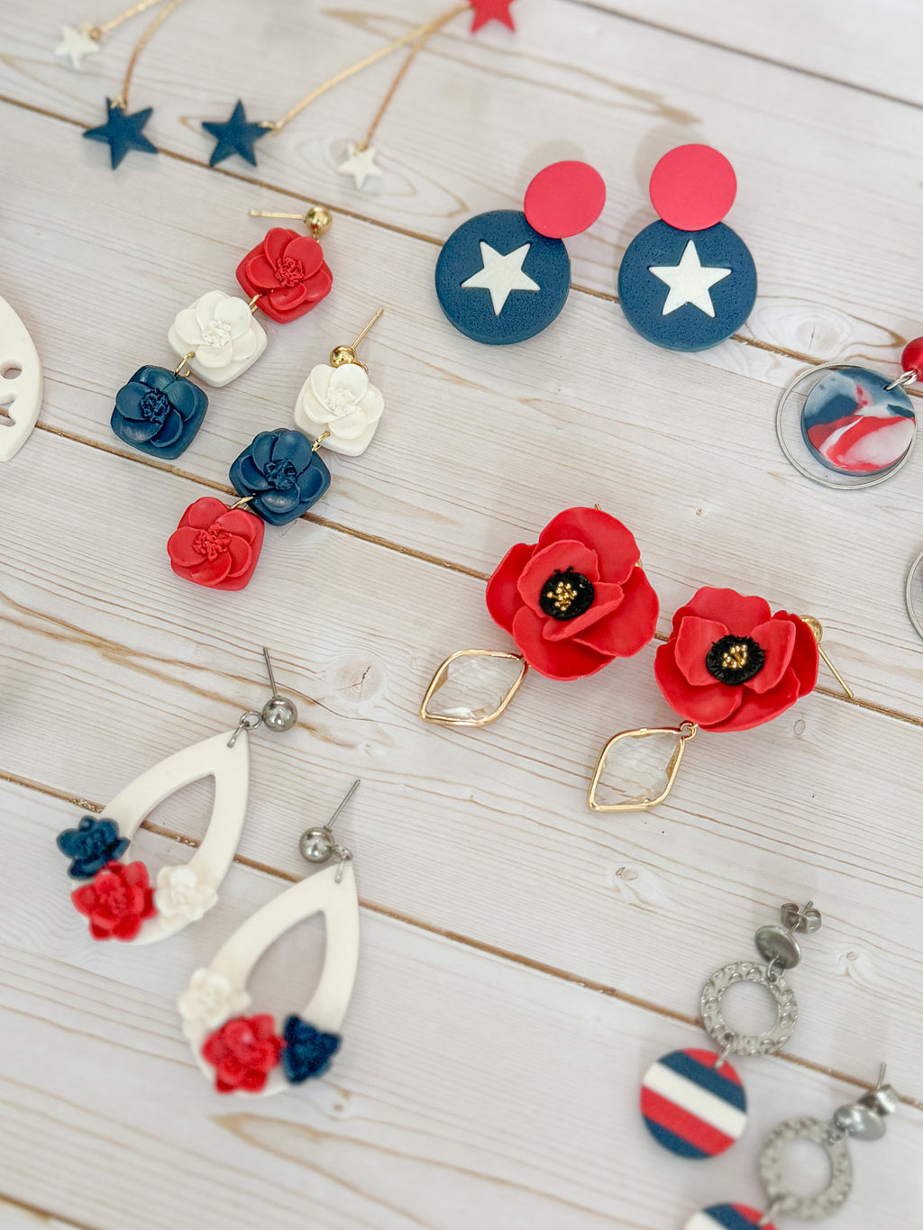FSS3 Memorial Day Red & Gold Poppy Flower Earrings | Handmade Polymer Clay Hypoallergenic | Glass Crystal