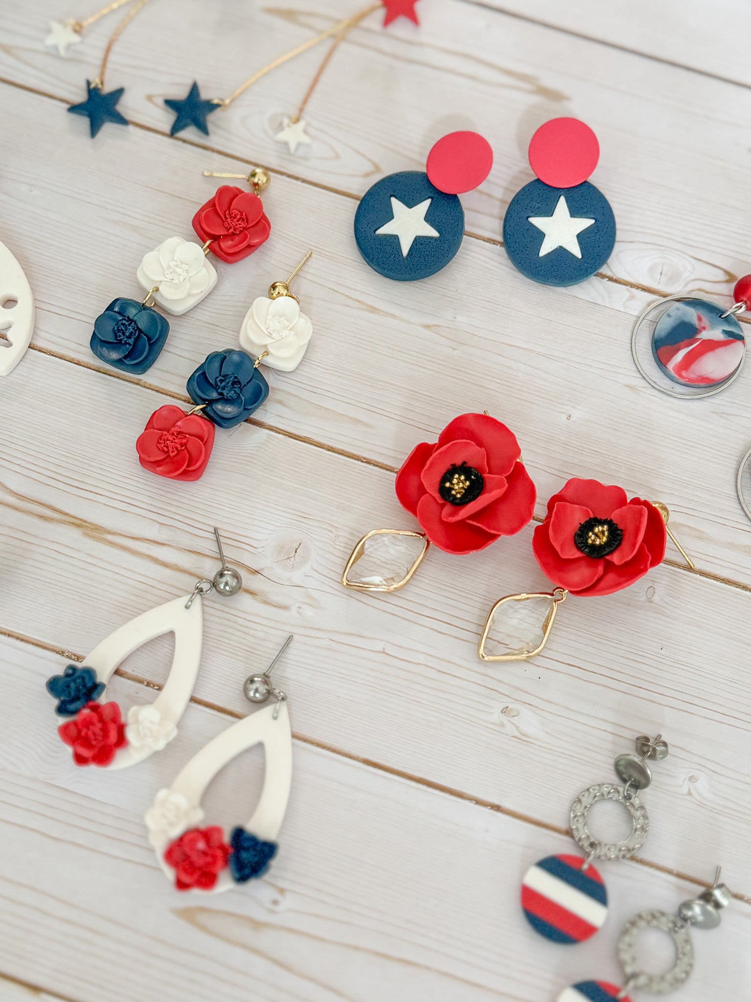 FSS16 Americana Red White and Blue Stars & Stripes Earrings | Patriotic Handmade Polymer Clay Hypoallergenic | 4th of July