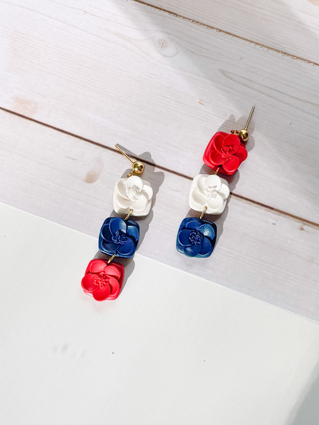 FSS11 Americana Red White and Blue Stars & Stripes Earrings | Patriotic Handmade Polymer Clay Hypoallergenic | 4th of July