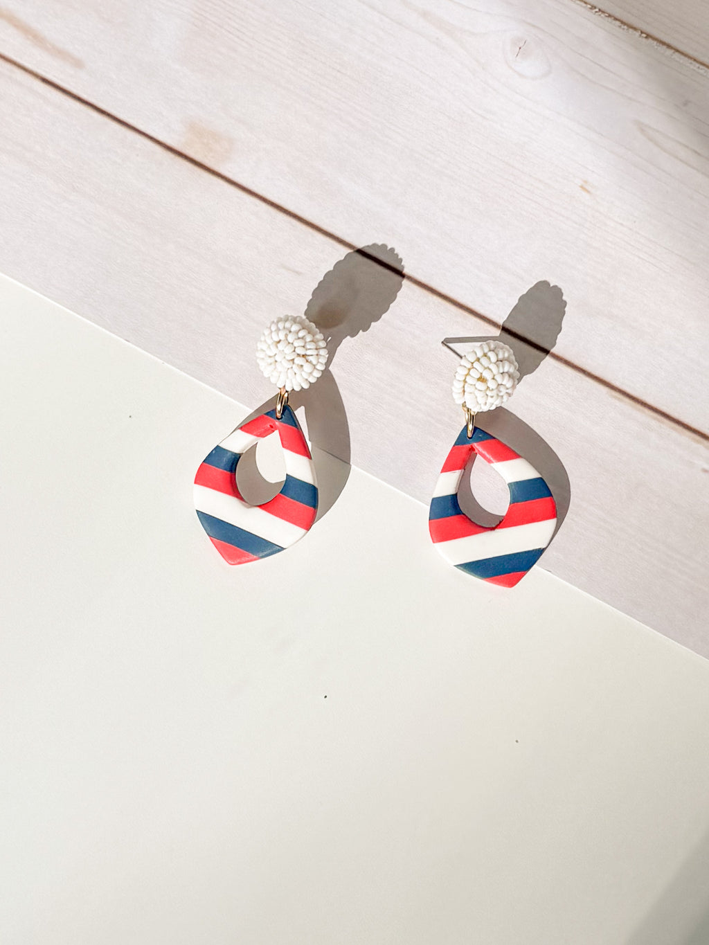 FSS9 Americana Red White and Blue Stars & Stripes Earrings | Patriotic Handmade Polymer Clay Hypoallergenic | 4th of July