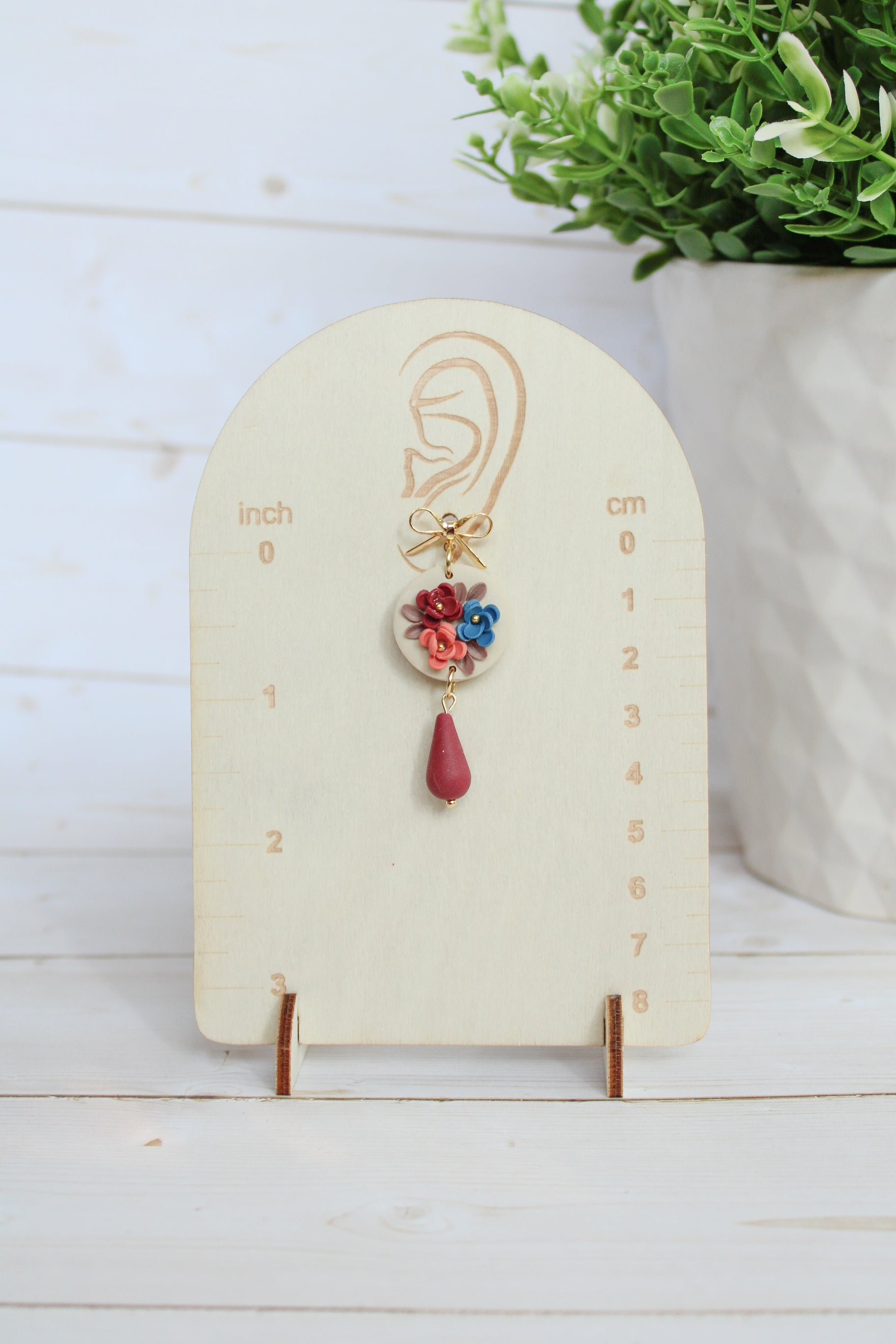 WA2 Autumn Floral Ribbon Bow Earrings | Handmade Polymer Clay Dangle Earrings | Lightweight Romantic Fall Jewelry| Boutique Gift for Her