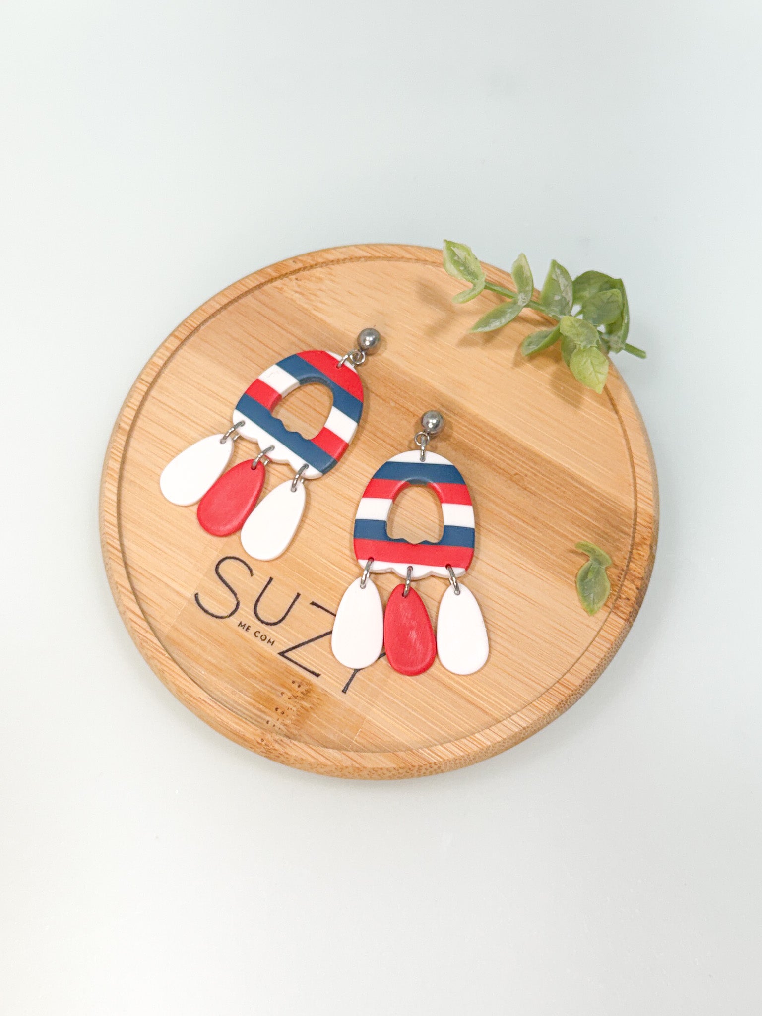FSS1 Americana Red White and Blue Stars & Stripes Earrings | Patriotic Handmade Polymer Clay Hypoallergenic | 4th of July