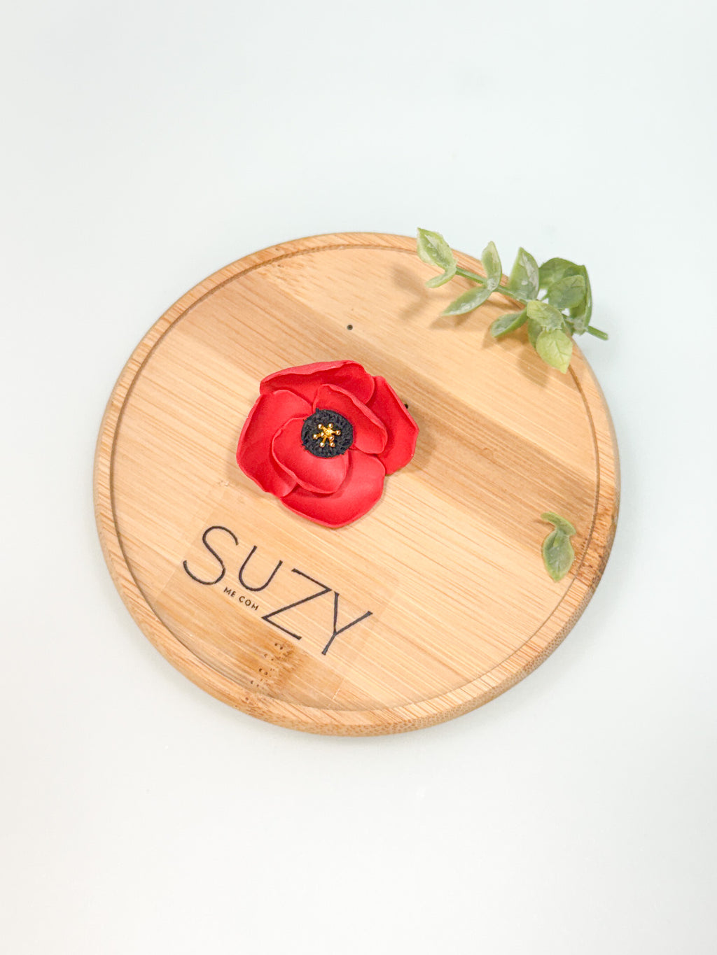 FSS2 Americana Poppy Flower Red Brooch Pin | Patriotic Handmade Polymer Clay | Memorial Day