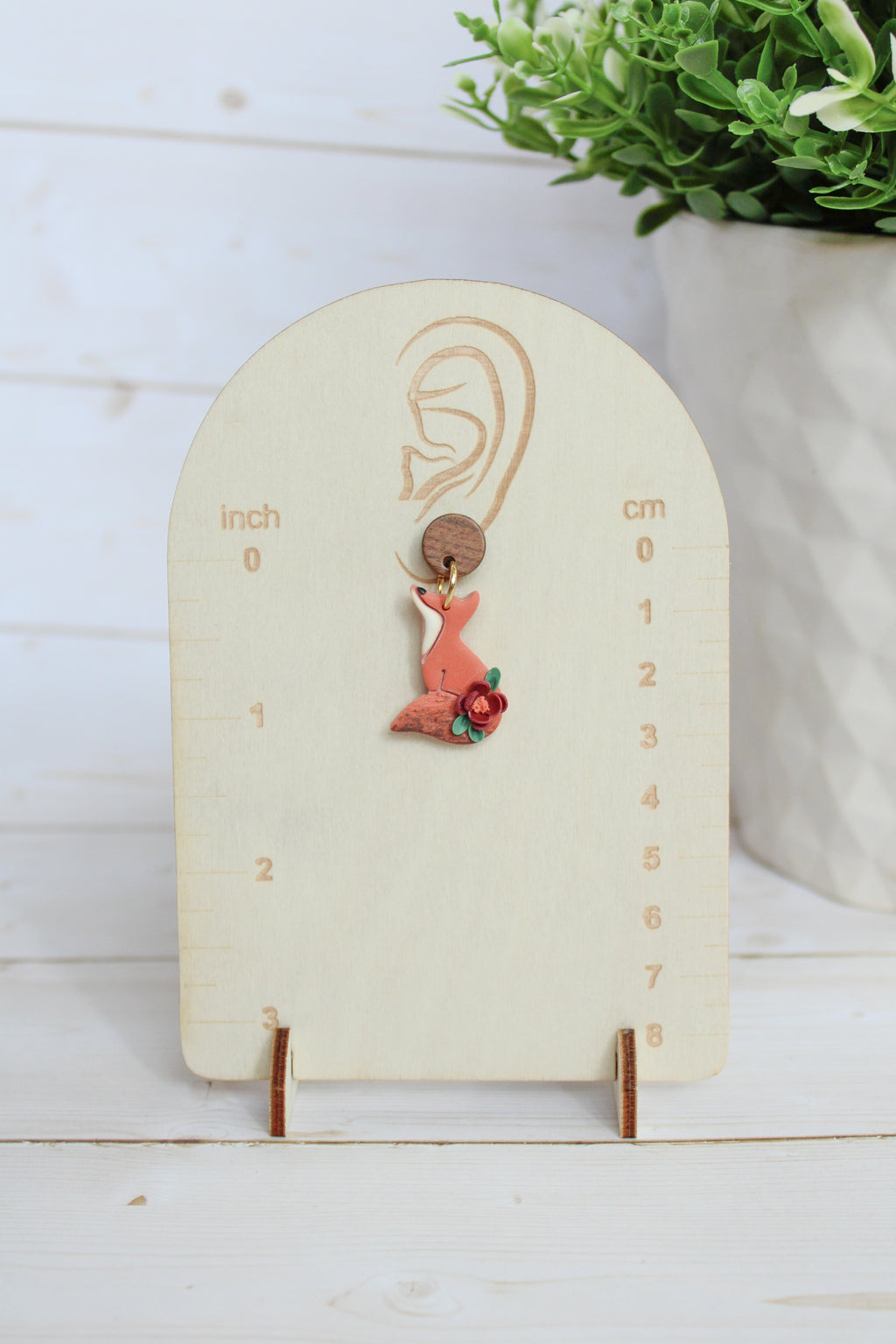 WA13 Whimsical Autumn Fox Earrings | Cute Fall Dangles with Wood | Handmade Polymer Clay Jewelry | Lightweight