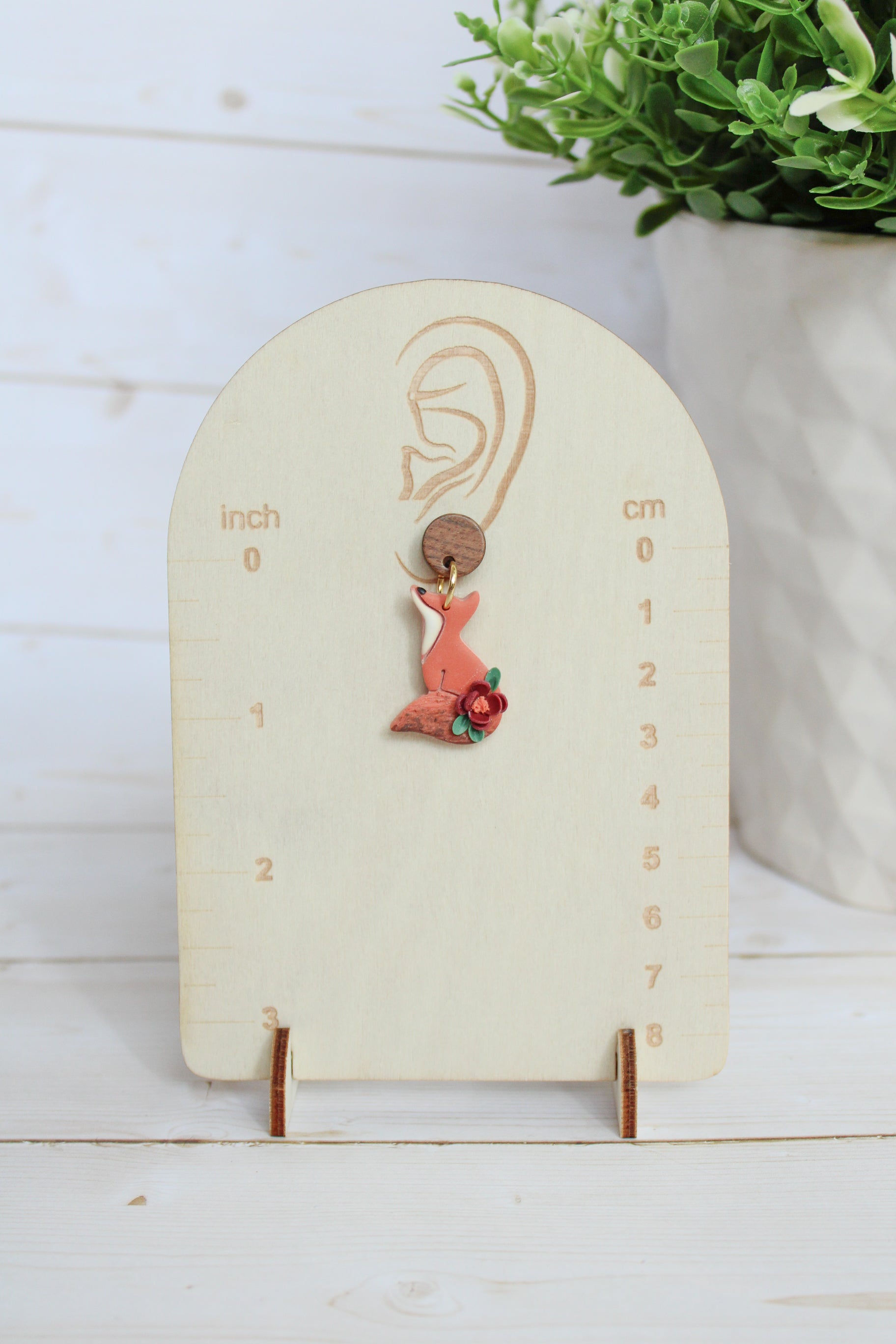 WA13 Whimsical Autumn Fox Earrings | Cute Fall Dangles with Wood | Handmade Polymer Clay Jewelry | Lightweight