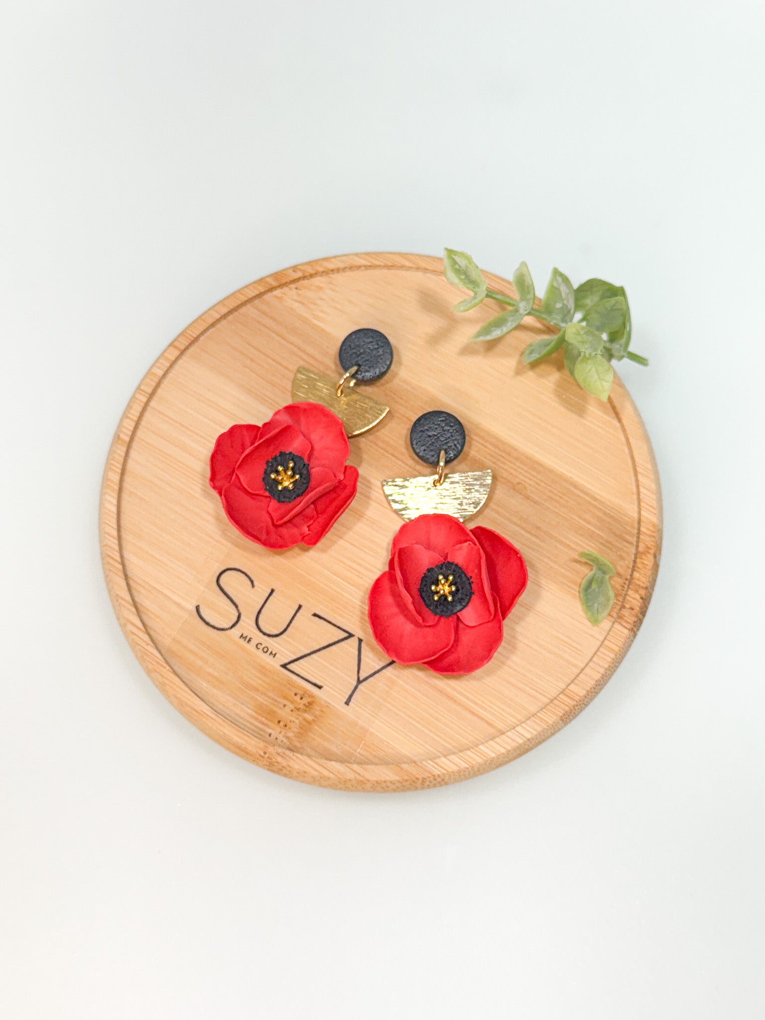 FSS4 Memorial Day Red & Black Poppy Flower Earrings | Handmade Polymer Clay Hypoallergenic