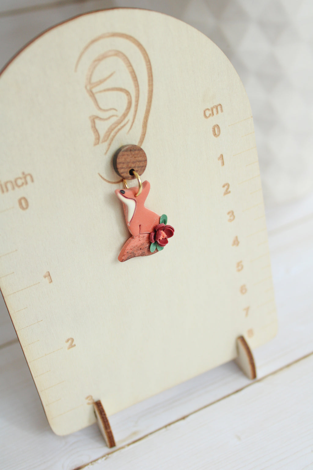 WA13 Whimsical Autumn Fox Earrings | Cute Fall Dangles with Wood | Handmade Polymer Clay Jewelry | Lightweight