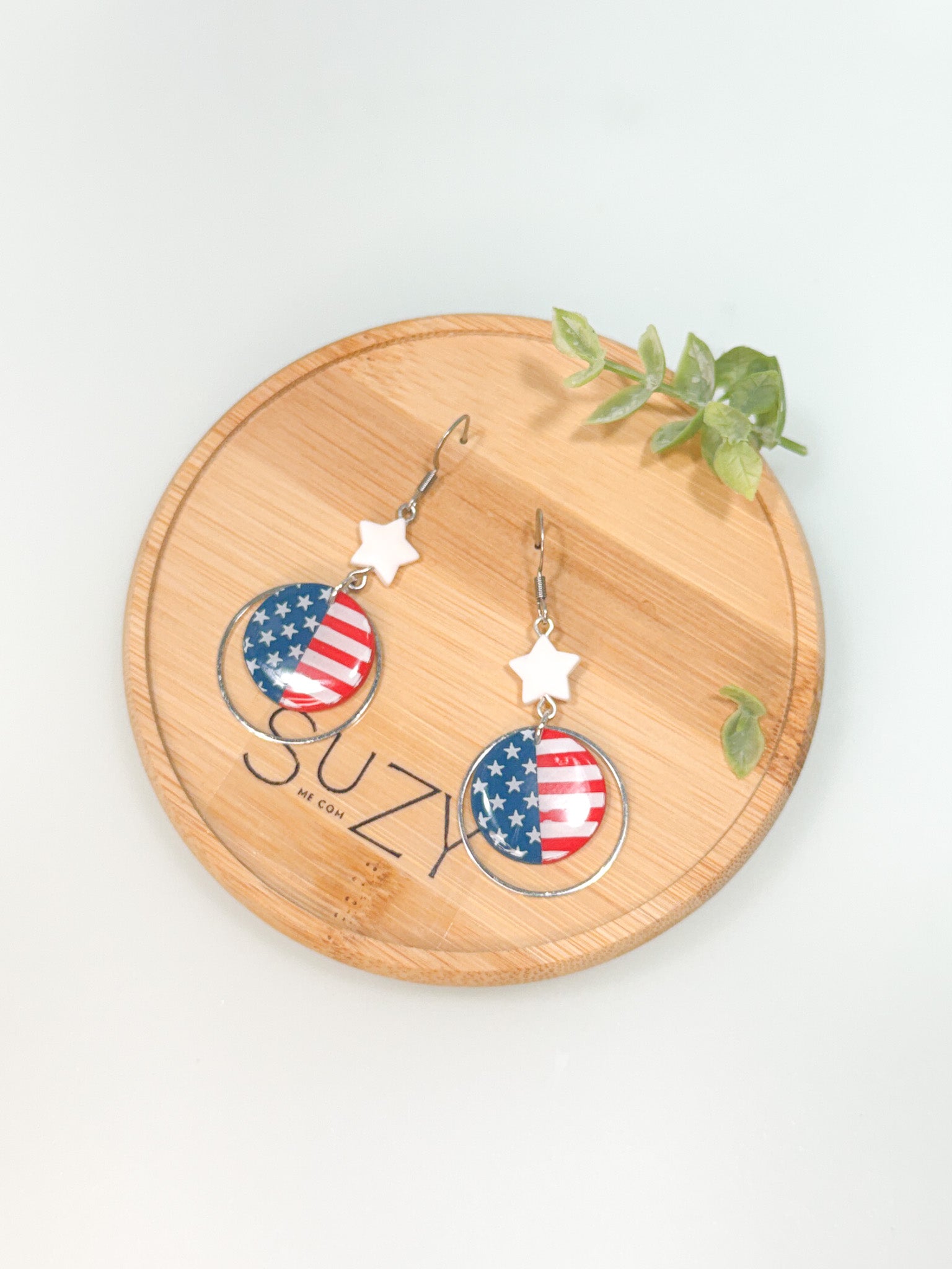 FSS5 American Flag Red White and Blue Stars & Stripes Earrings | Patriotic Handmade Polymer Clay Hypoallergenic | 4th of July