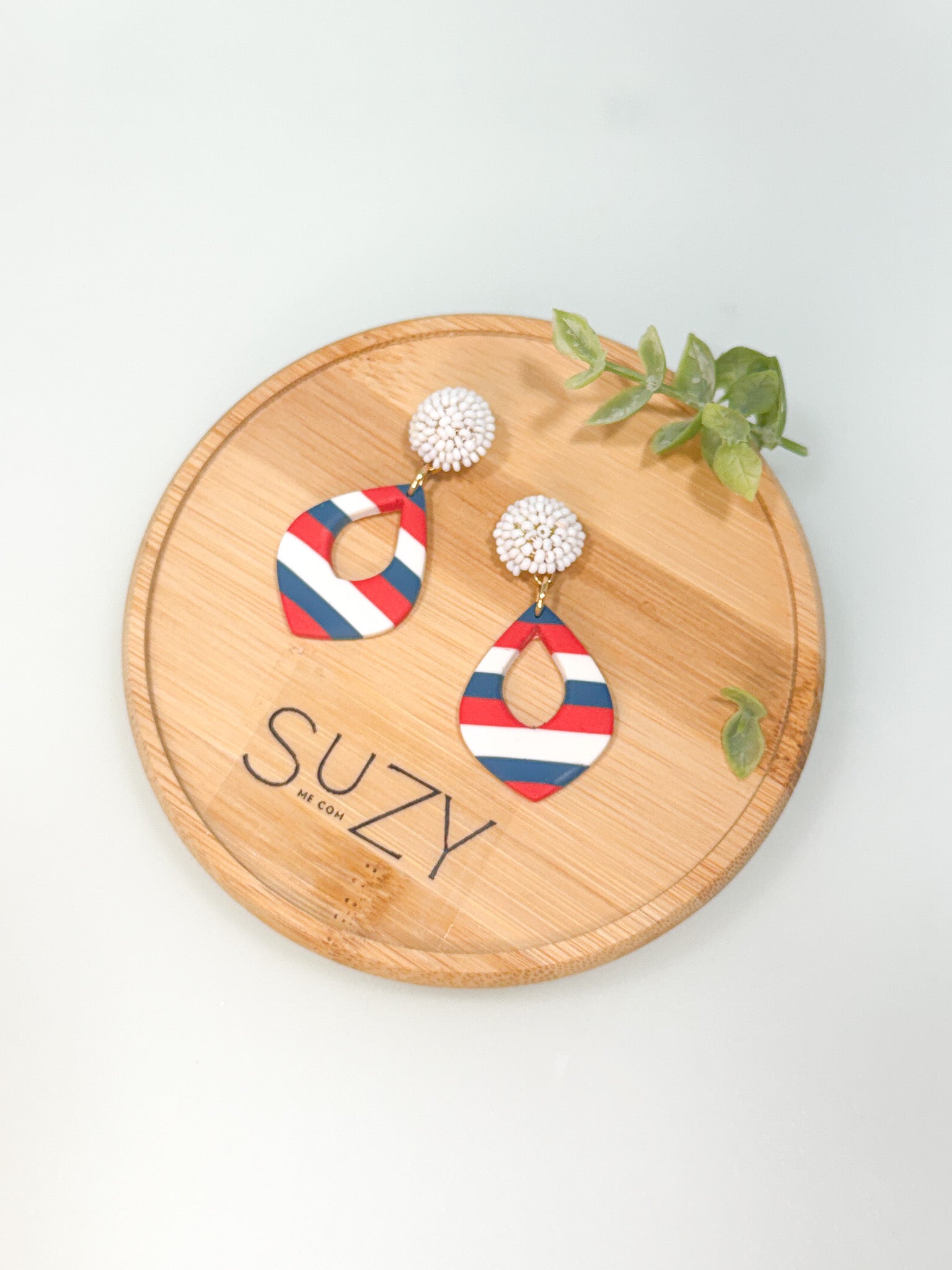 FSS9 Americana Red White and Blue Stars & Stripes Earrings | Patriotic Handmade Polymer Clay Hypoallergenic | 4th of July