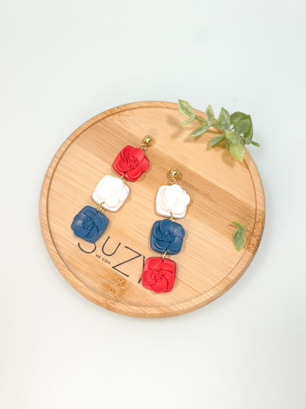 FSS11 Americana Red White and Blue Stars & Stripes Earrings | Patriotic Handmade Polymer Clay Hypoallergenic | 4th of July