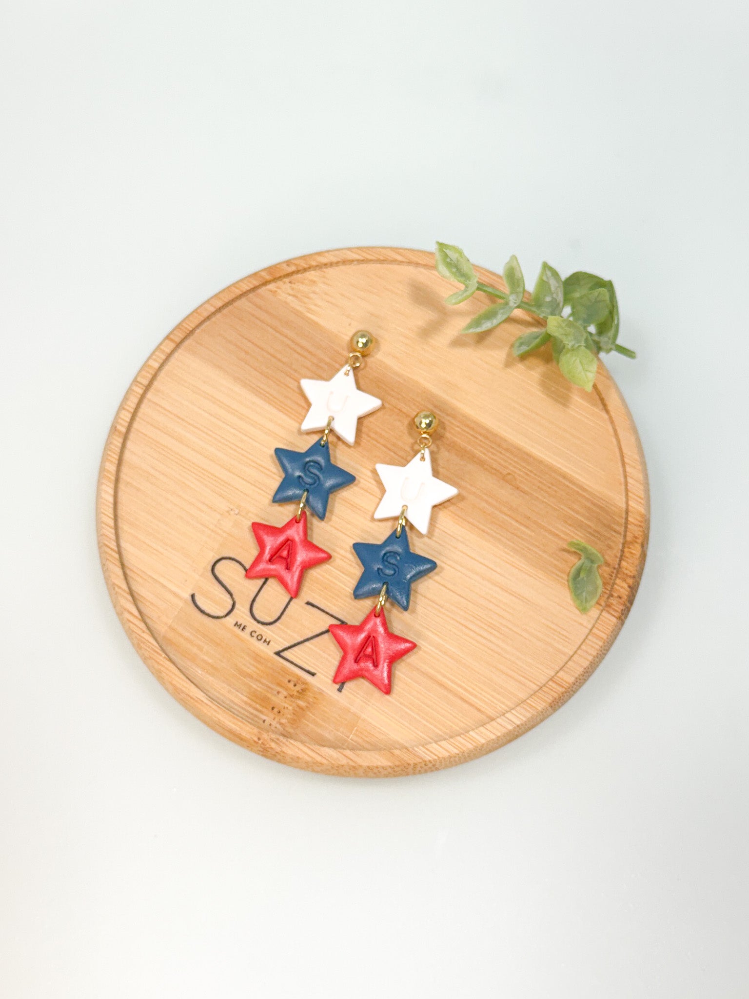 FSS13 Americana Red White and Blue Stars & Stripes Earrings | Patriotic Handmade Polymer Clay Hypoallergenic | 4th of July