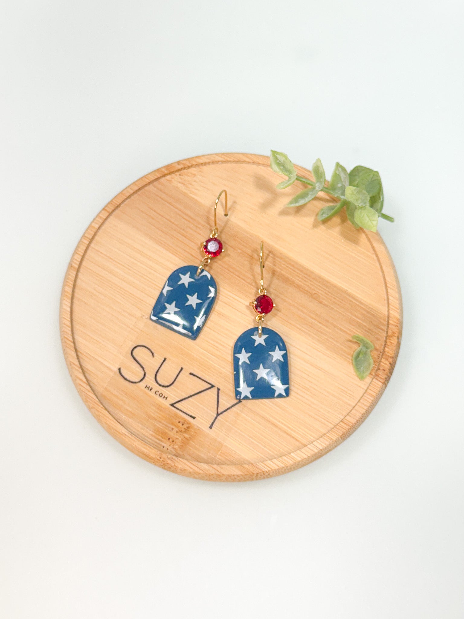 FSS14 Americana Red White and Blue Stars & Stripes Earrings | Patriotic Handmade Polymer Clay Hypoallergenic | 4th of July | Glass Crystal