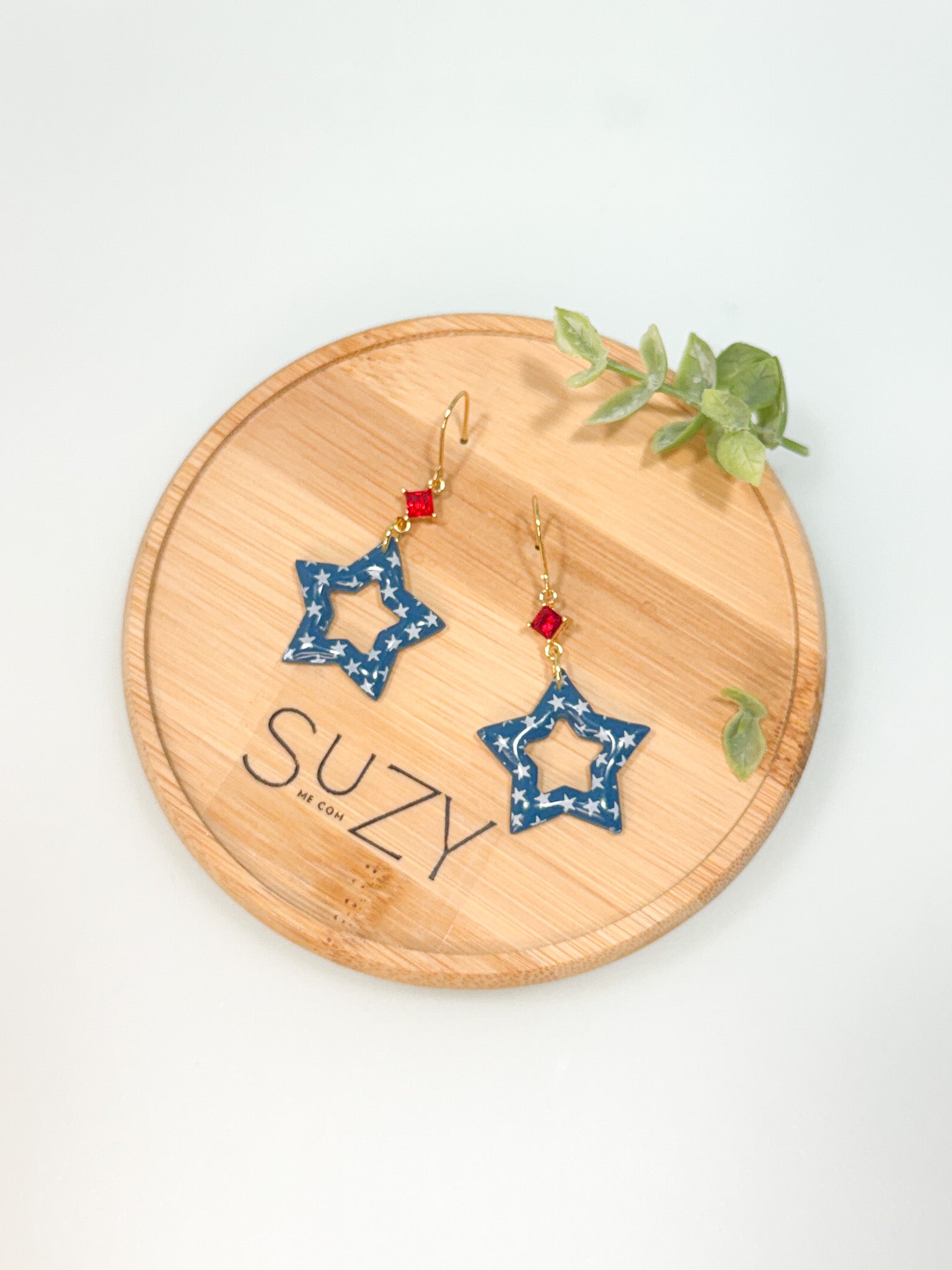 FSS17 Americana Red White and Blue Stars & Stripes Earrings | Patriotic Handmade Polymer Clay Hypoallergenic | 4th of July | Glass Crystal