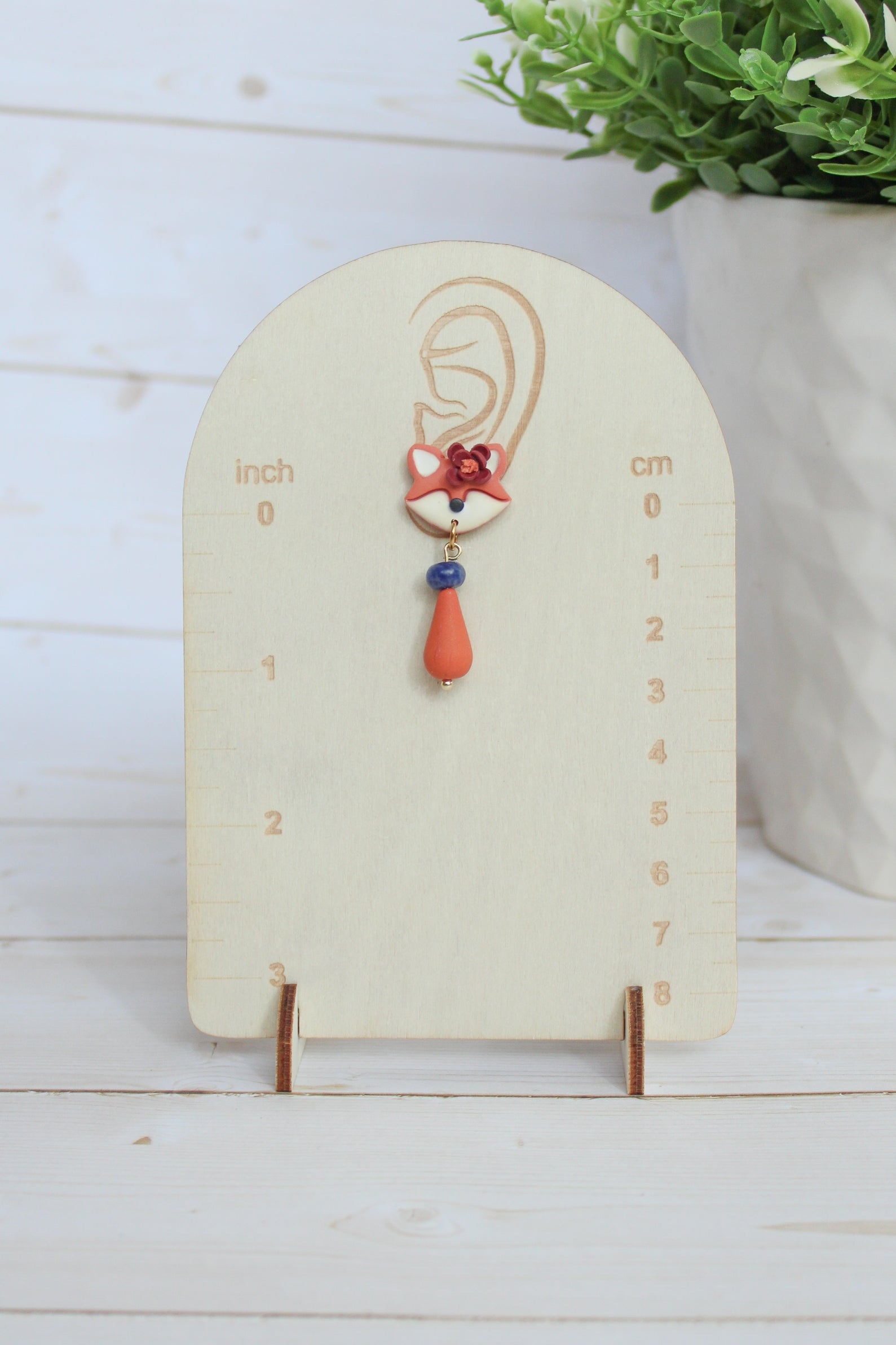 WA14 Whimsical Autumn Fox Earrings | Cute Fall Dangles with Wood | Handmade Polymer Clay Jewelry | Lightweight
