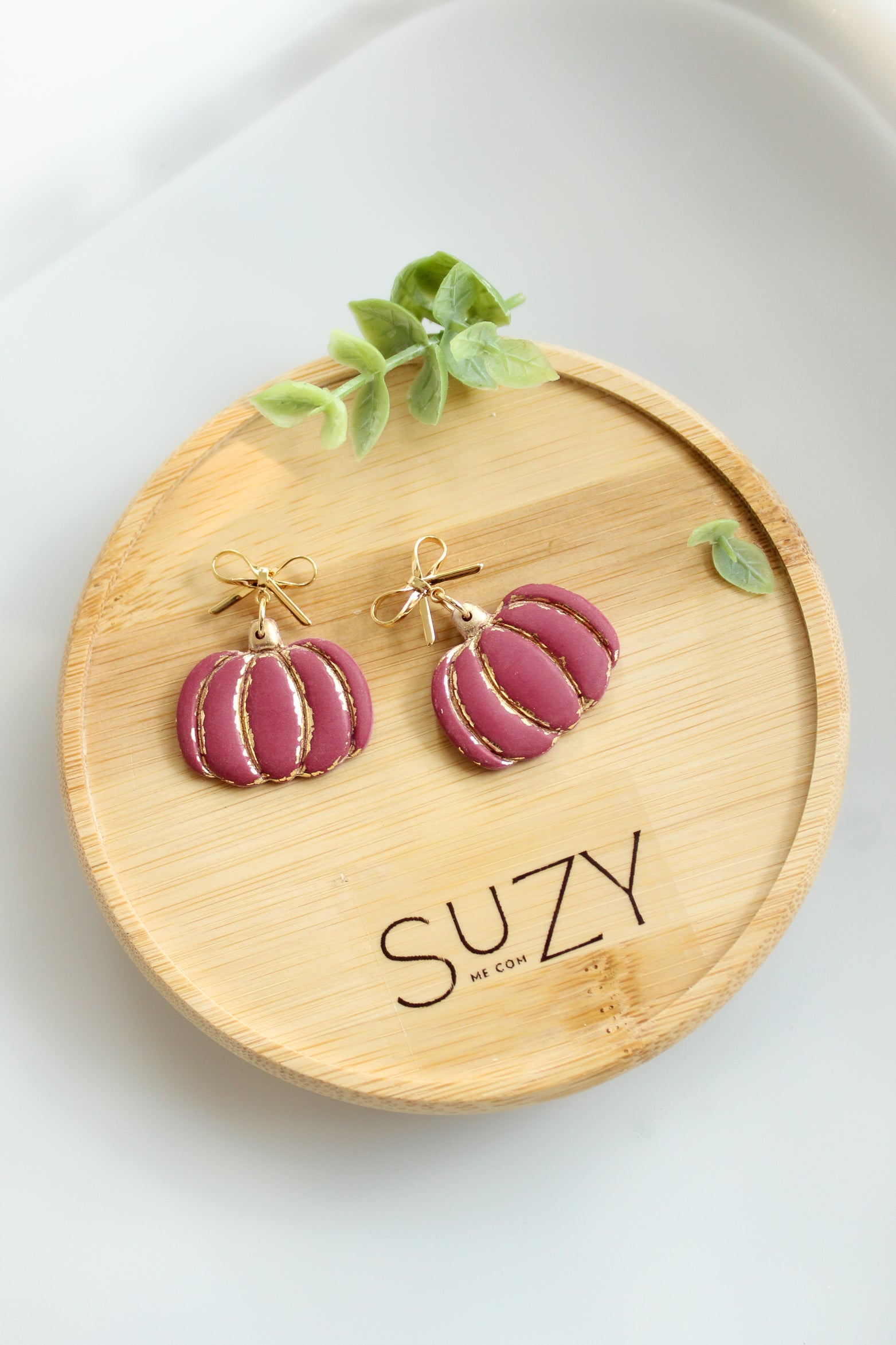 WA11 Autumn Pumpkin Gold Detail Earrings | Ribbon Bow Fall Dangles | Handmade Polymer Clay Jewelry | Lightweight .