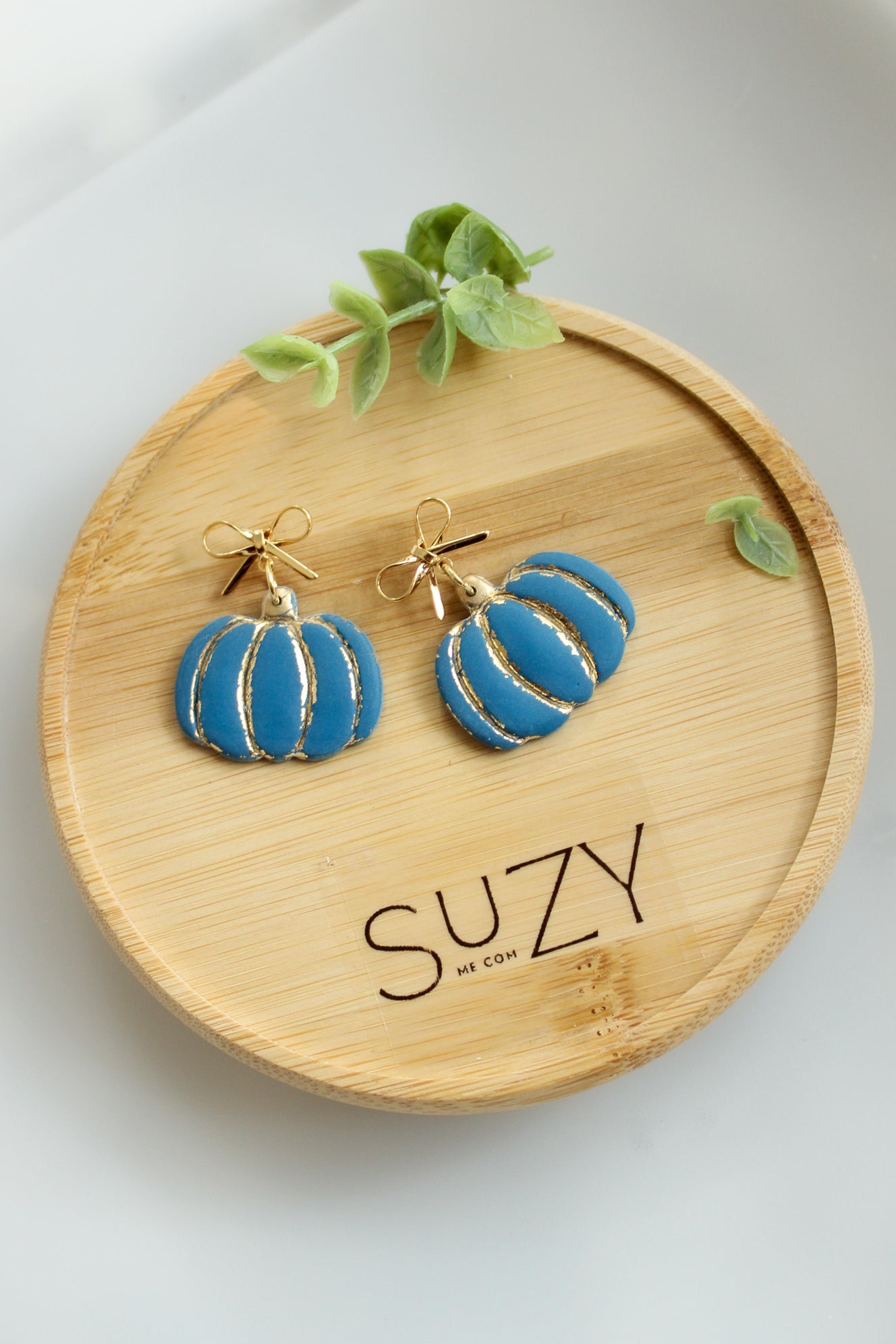WA11 Autumn Pumpkin Gold Detail Earrings | Ribbon Bow Fall Dangles | Handmade Polymer Clay Jewelry | Lightweight .