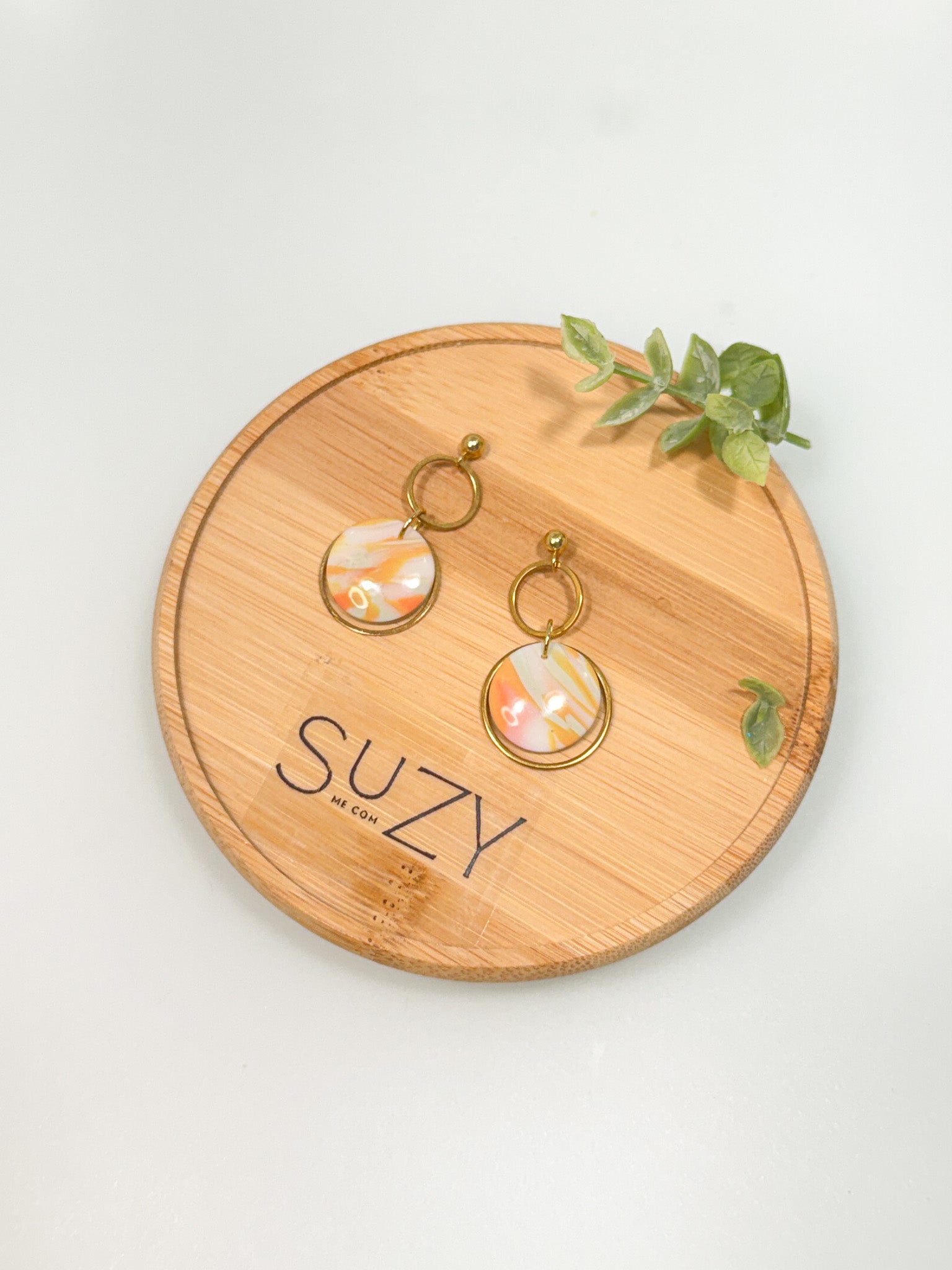 UC5 Orange, & Sage Marble Upcycled Polymer Clay Dangling Earrings – Lightweight Polymer Clay Statement Jewelry