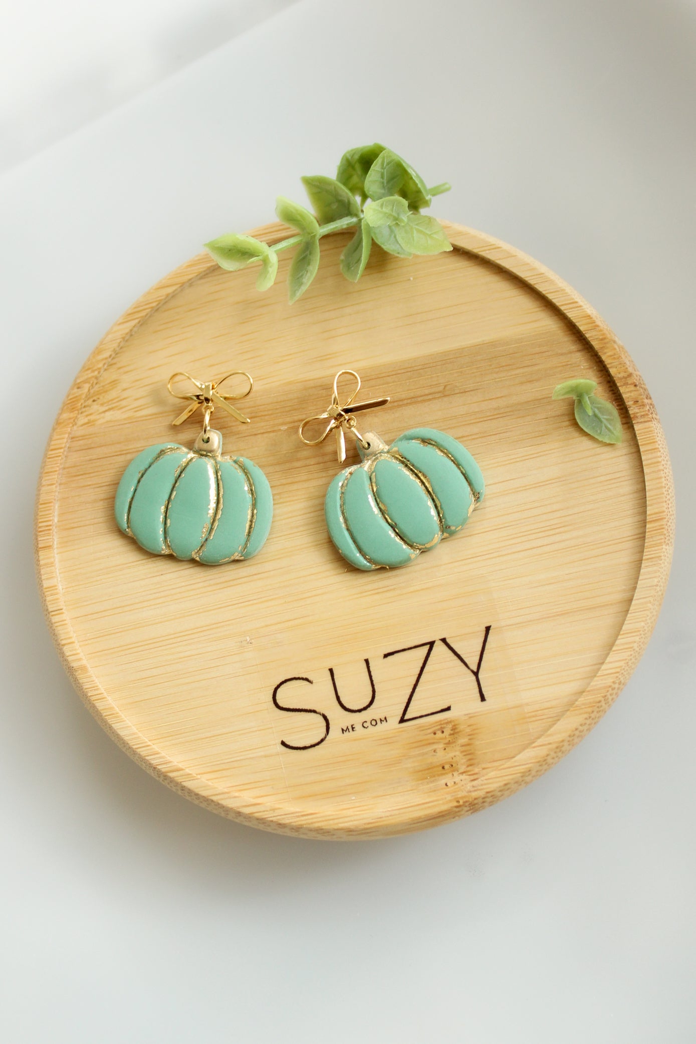 WA11 Autumn Pumpkin Gold Detail Earrings | Ribbon Bow Fall Dangles | Handmade Polymer Clay Jewelry | Lightweight .