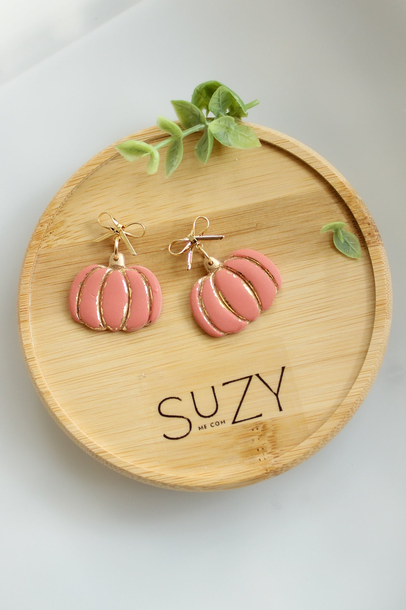 WA11 Autumn Pumpkin Gold Detail Earrings | Ribbon Bow Fall Dangles | Handmade Polymer Clay Jewelry | Lightweight .