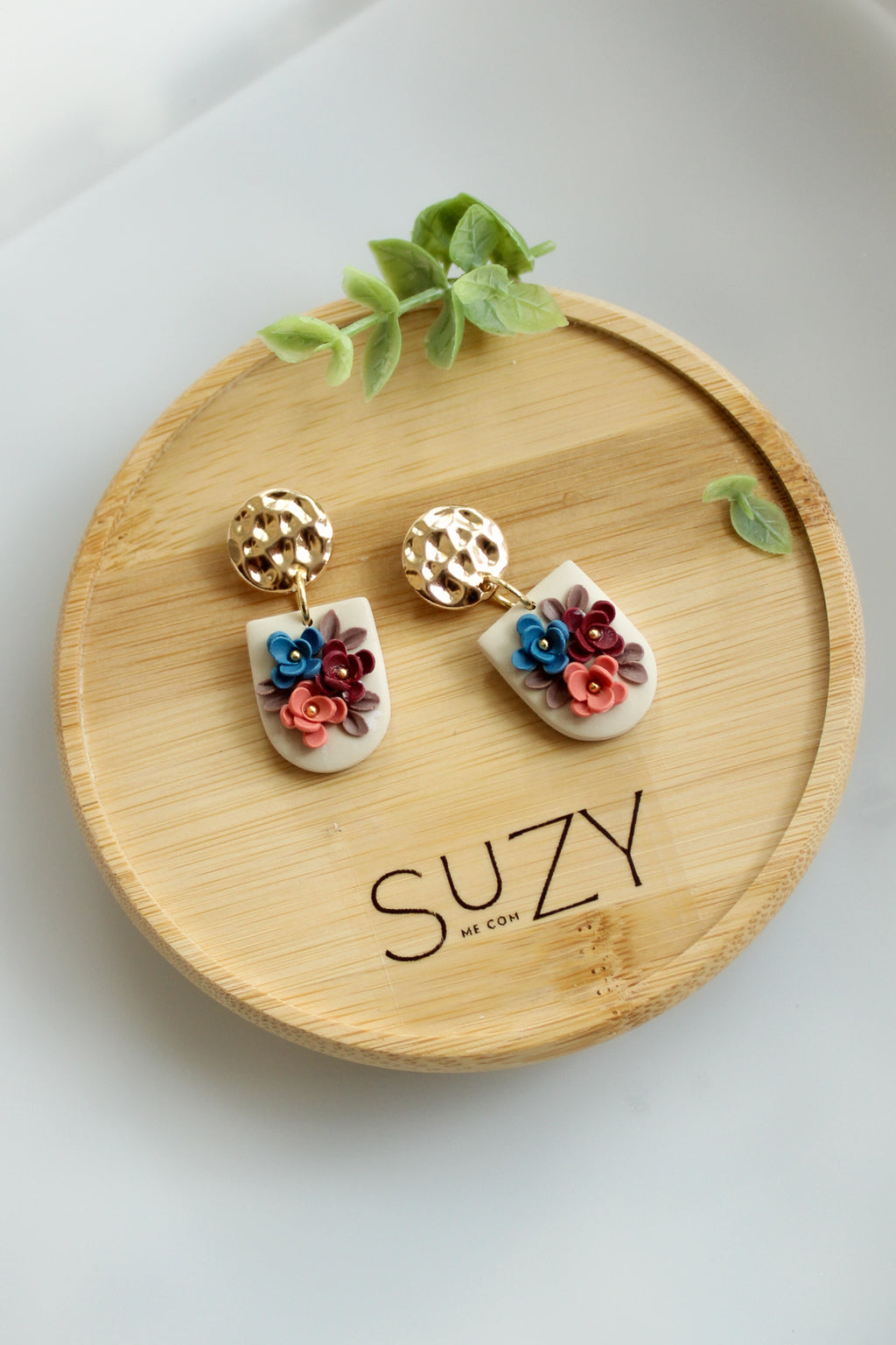 WA6 Autumn Floral Earrings | Handmade Polymer Clay Gold Dangle Earrings | Lightweight Romantic Fall Jewelry| Boutique Gift for Her