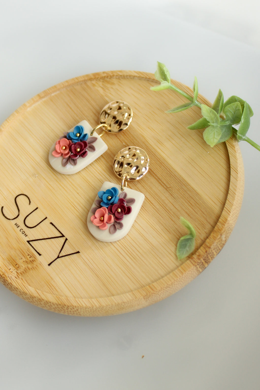 WA6 Autumn Floral Earrings | Handmade Polymer Clay Gold Dangle Earrings | Lightweight Romantic Fall Jewelry| Boutique Gift for Her
