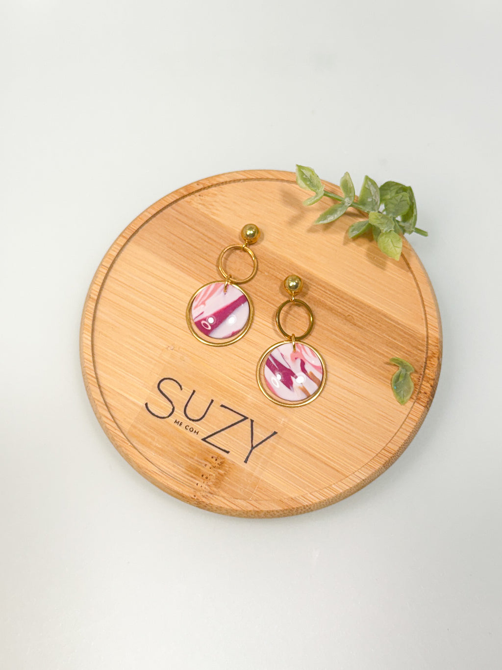 PLF10 Pink Coral Upcycle Polymer Clay Dangle Earrings – Lightweight Polymer Clay Statement Jewelry