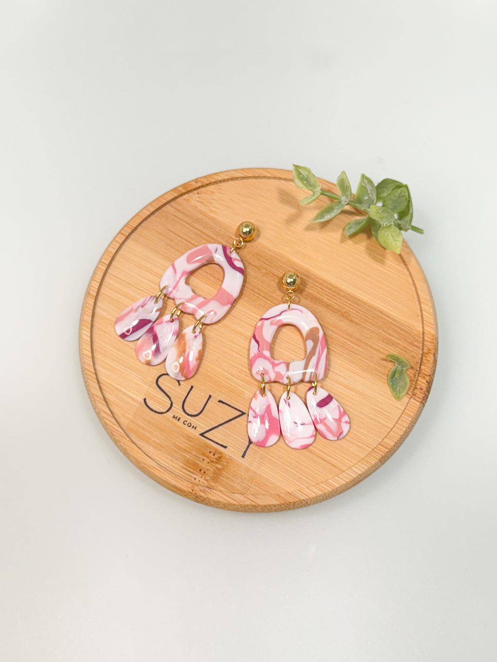 PLF11 Pink Coral Upcycled Polymer Clay Dangle Earrings – Lightweight Polymer Clay Statement Jewelry