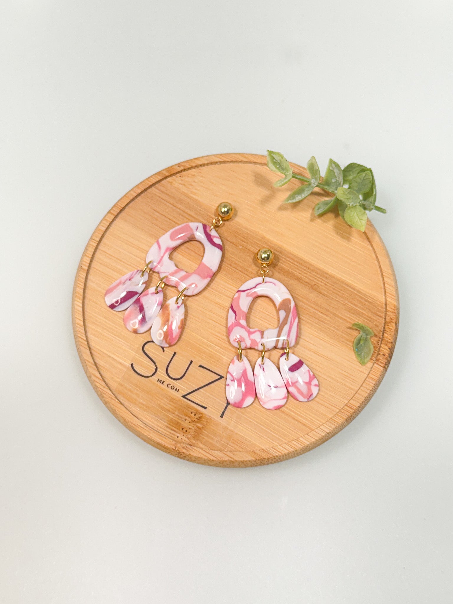 PLF11 Pink Coral Upcycled Polymer Clay Dangle Earrings – Lightweight Polymer Clay Statement Jewelry
