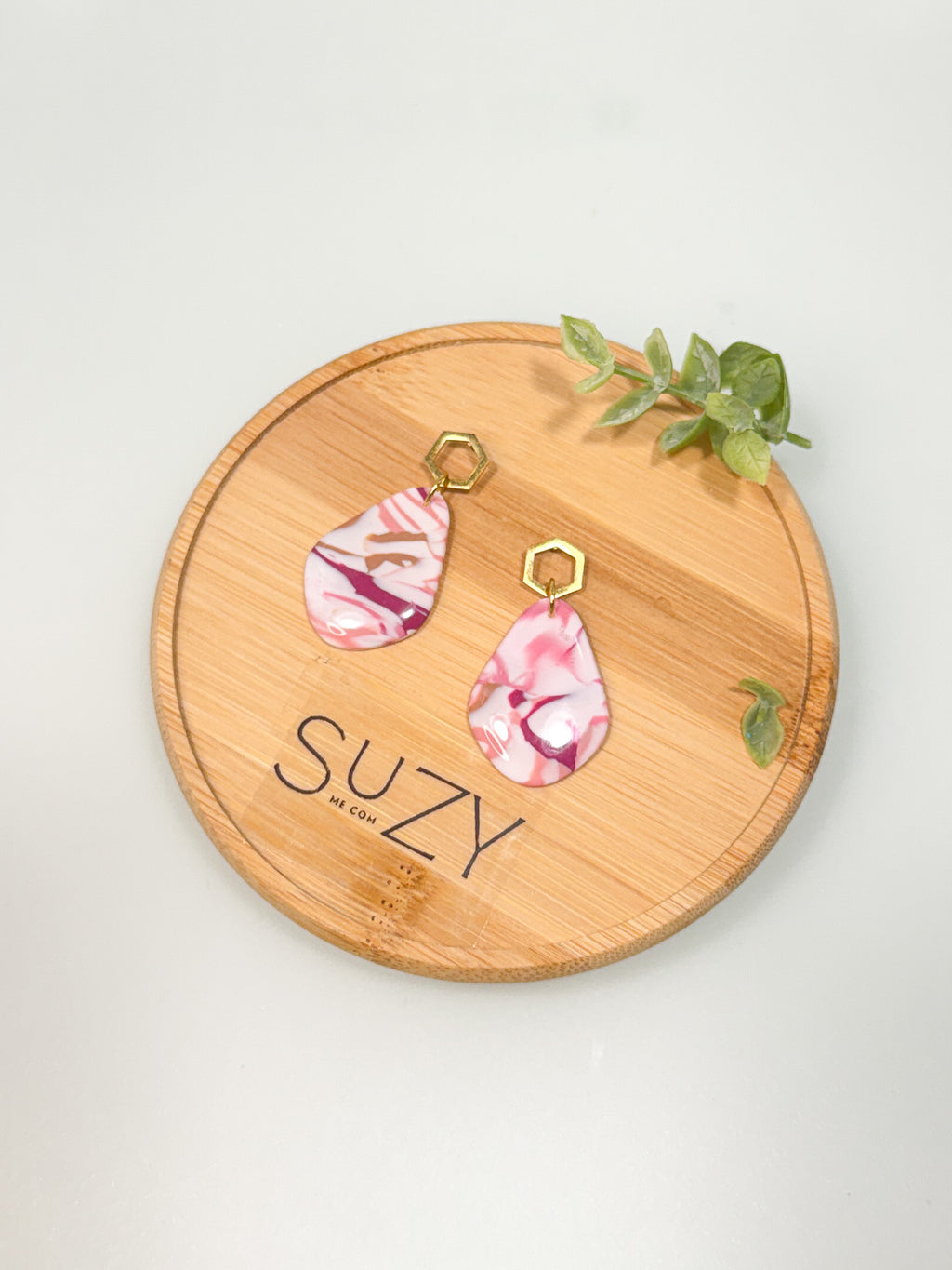 PLF9 Pink Coral Upcycled Polymer Clay Dangle Earrings – Lightweight Polymer Clay Statement Jewelry