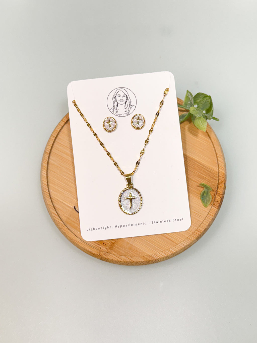 RG14 Faith Inspired Cross Earring & Necklace Set | Christian Gift | Delicate Jewelry | Stainless Steel Gold Plated Fine Jewelry