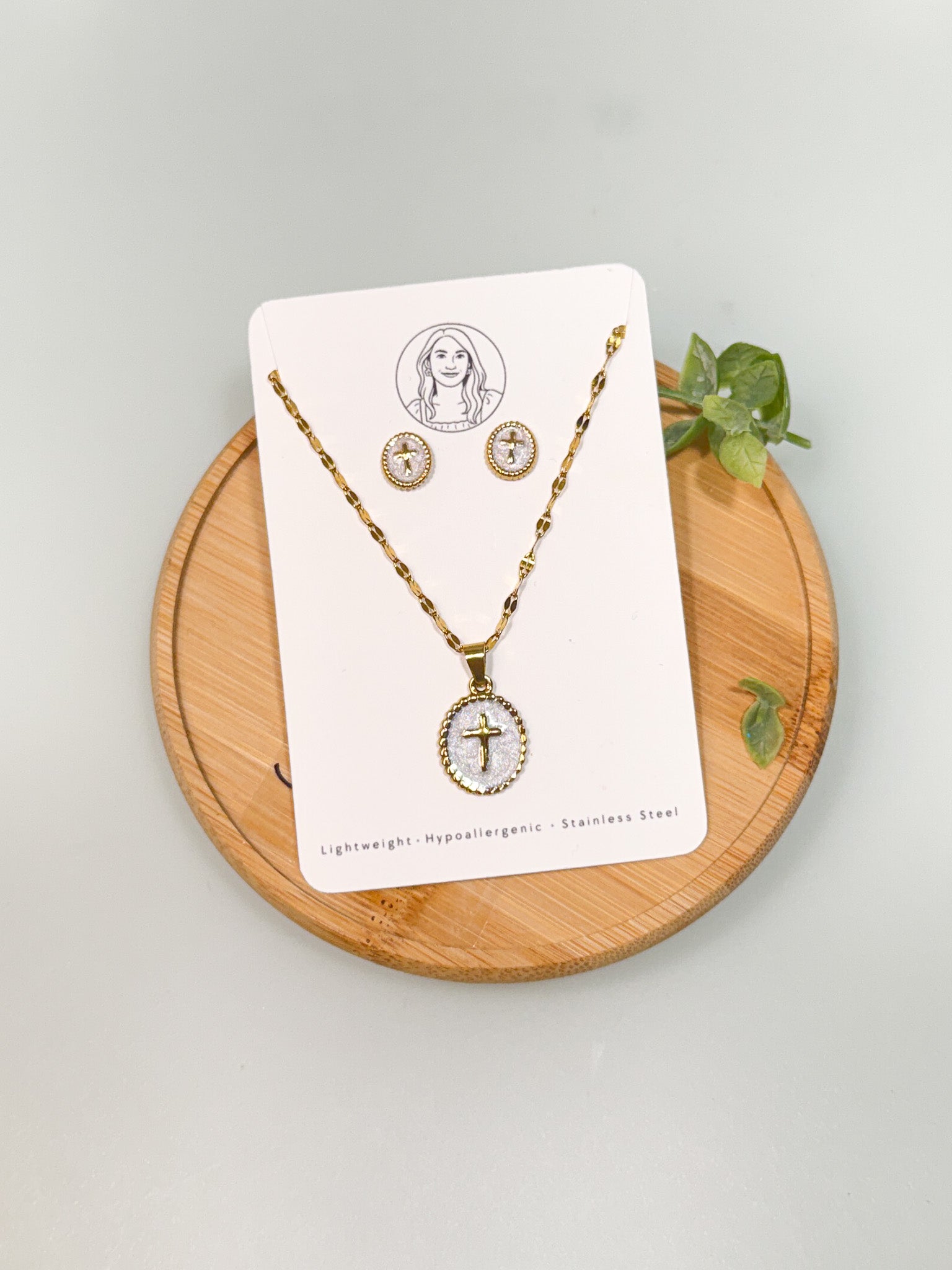 RG14 Faith Inspired Cross Earring & Necklace Set | Christian Gift | Delicate Jewelry | Stainless Steel Gold Plated Fine Jewelry