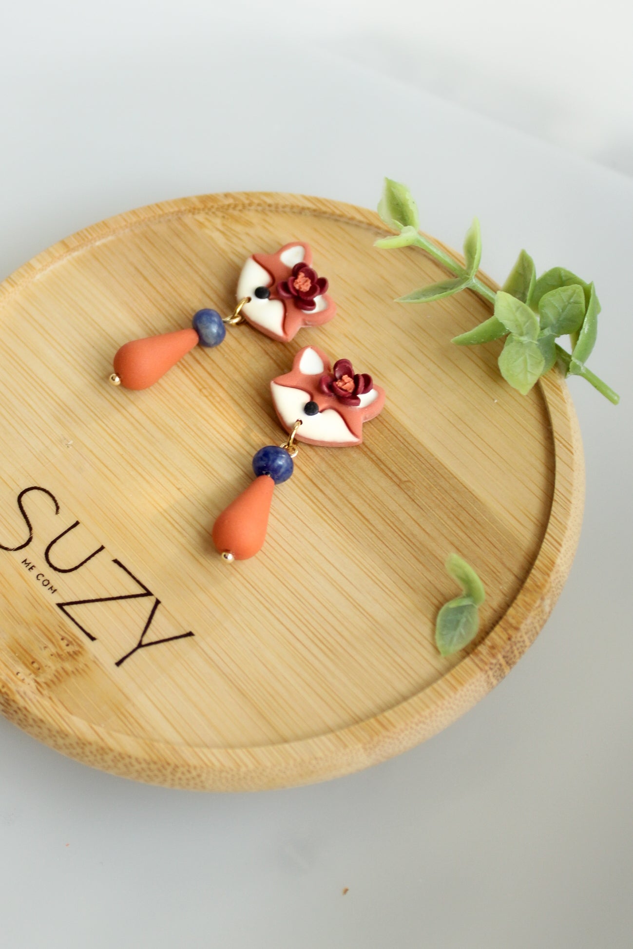 WA14 Whimsical Autumn Fox Earrings | Cute Fall Dangles with Wood | Handmade Polymer Clay Jewelry | Lightweight