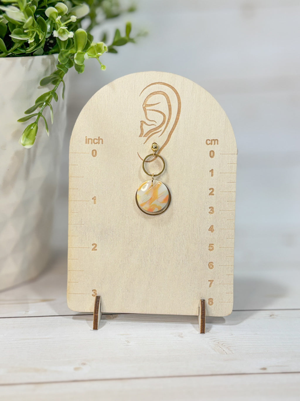 UC5 Orange, & Sage Marble Upcycled Polymer Clay Dangling Earrings – Lightweight Polymer Clay Statement Jewelry