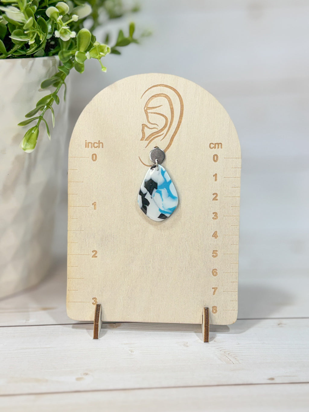 UC6 Black & Blue Marble Upcycled Polymer Clay Dangling Teardrop Earrings – Lightweight Polymer Clay Statement Jewelry