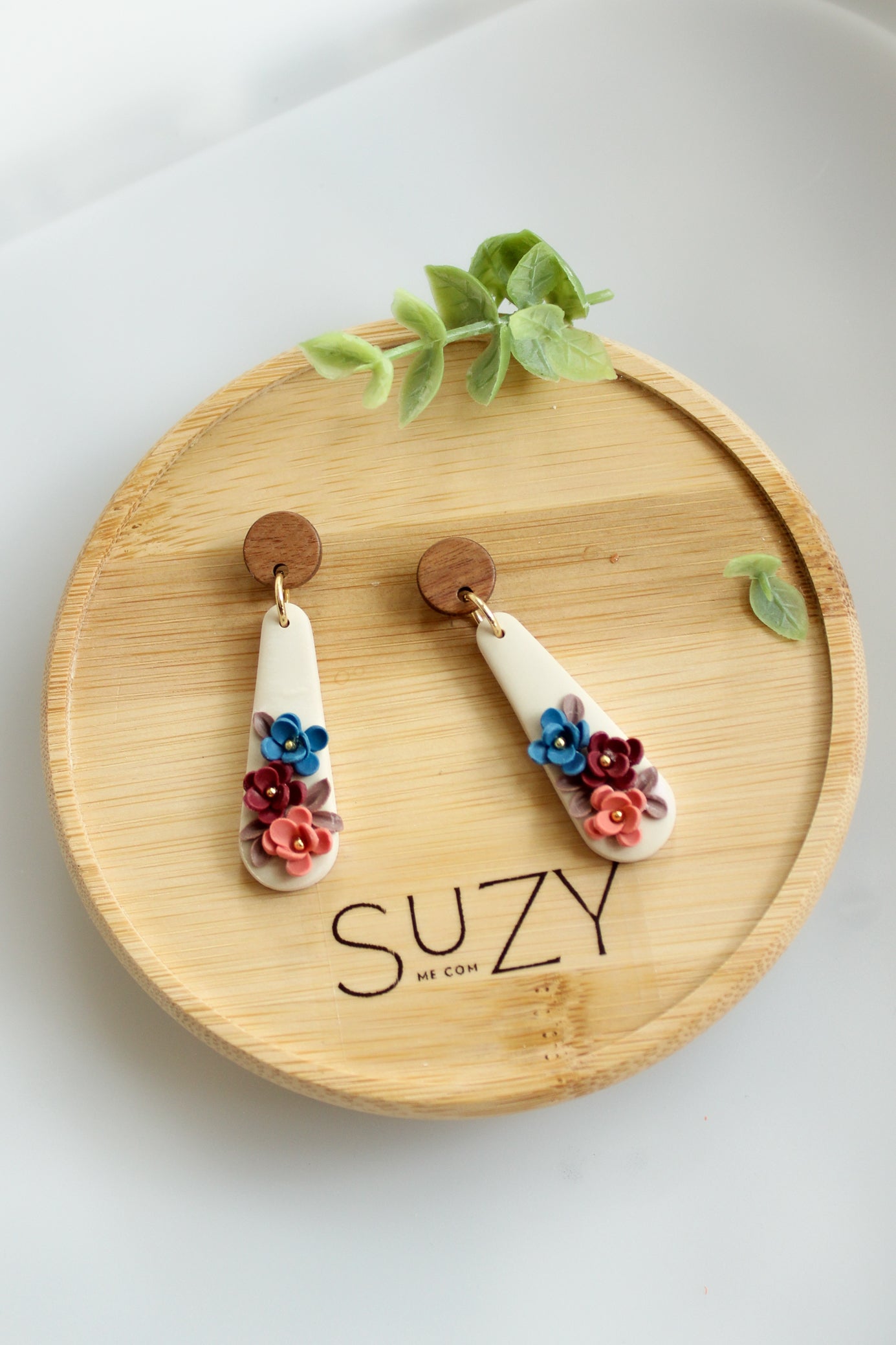 WA5 Autumn Floral Earrings | Handmade Polymer Clay Wood Dangle Earrings | Lightweight Romantic Fall Jewelry| Boutique Gift for Her