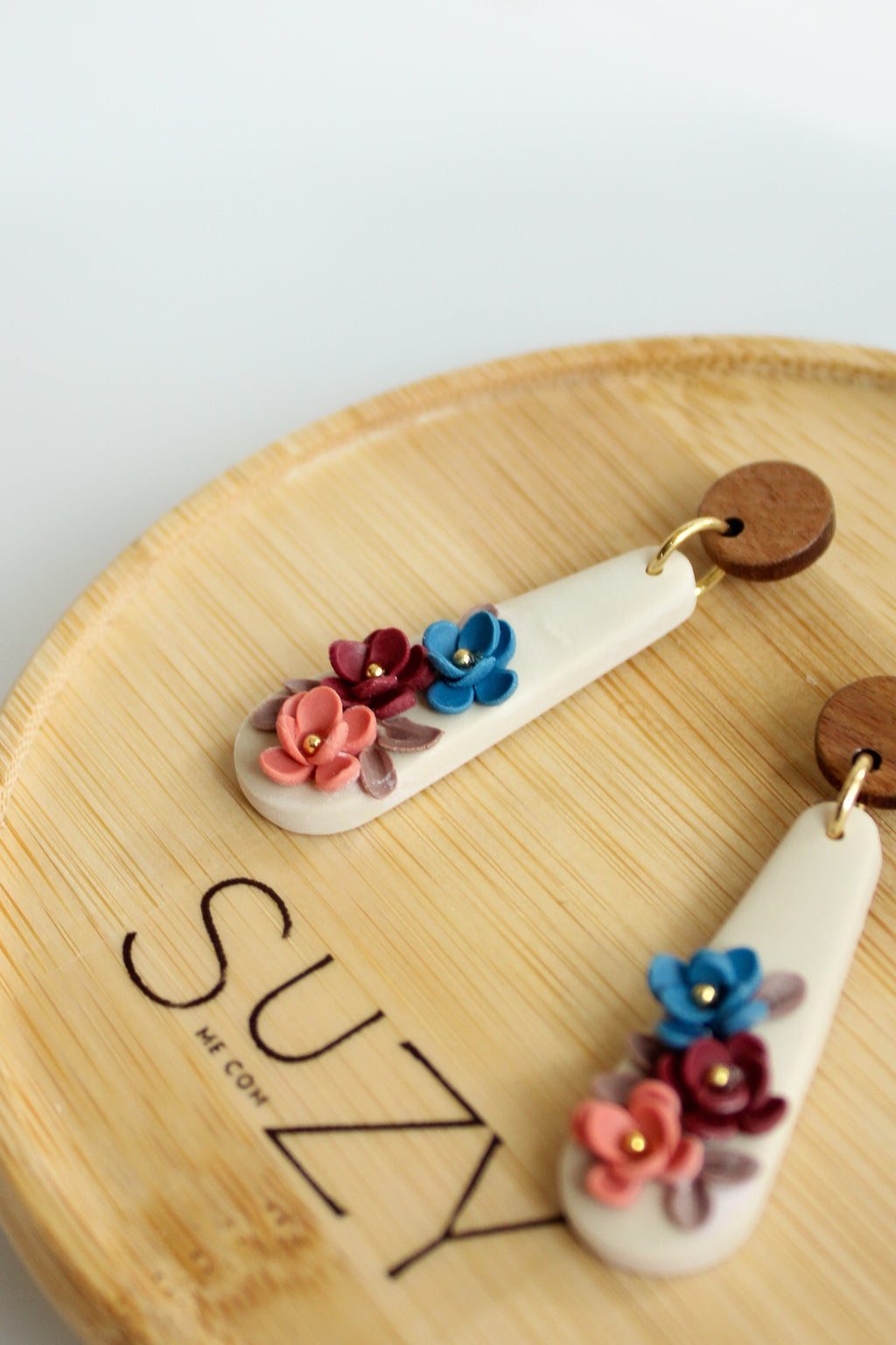 WA5 Autumn Floral Earrings | Handmade Polymer Clay Wood Dangle Earrings | Lightweight Romantic Fall Jewelry| Boutique Gift for Her