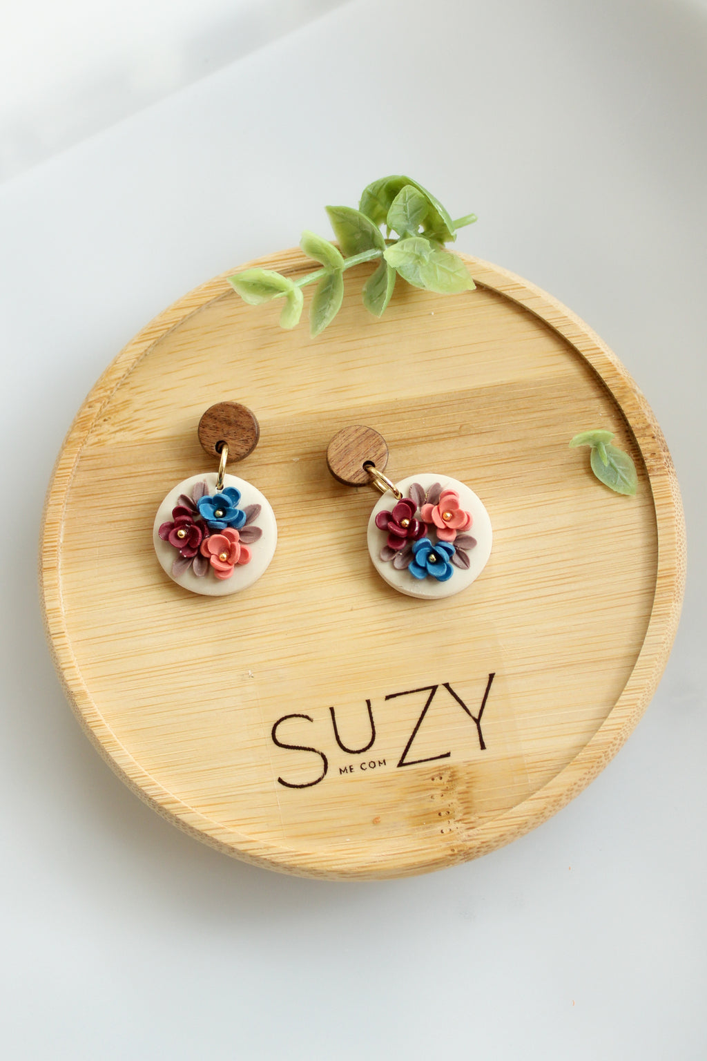 WA3 Autumn Floral Earrings | Handmade Polymer Clay Wood Dangle Earrings | Lightweight Romantic Fall Jewelry| Boutique Gift for Her