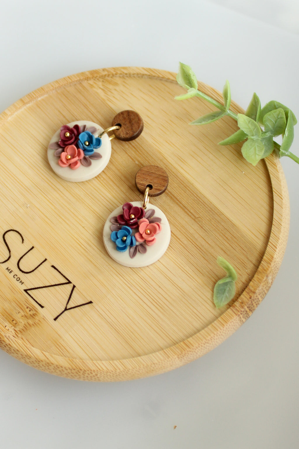 WA3 Autumn Floral Earrings | Handmade Polymer Clay Wood Dangle Earrings | Lightweight Romantic Fall Jewelry| Boutique Gift for Her
