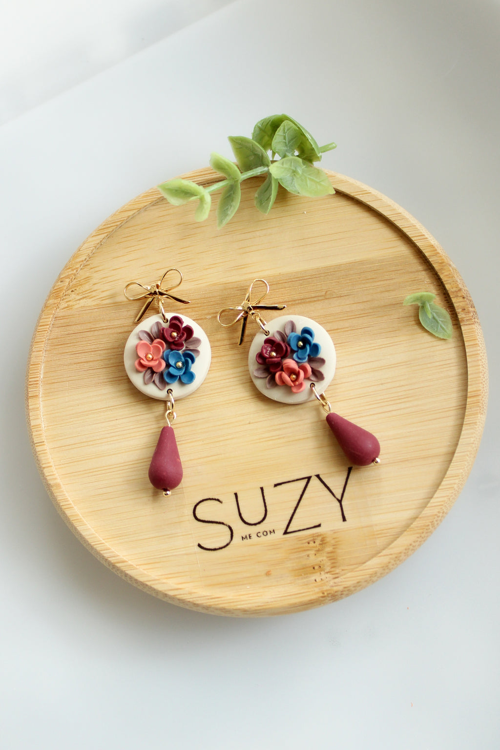 WA2 Autumn Floral Ribbon Bow Earrings | Handmade Polymer Clay Dangle Earrings | Lightweight Romantic Fall Jewelry| Boutique Gift for Her