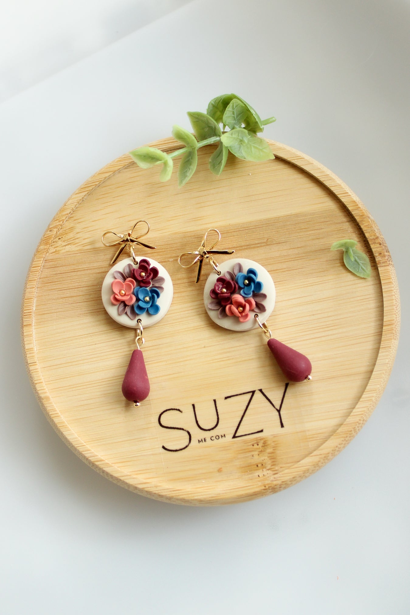 WA2 Autumn Floral Ribbon Bow Earrings | Handmade Polymer Clay Dangle Earrings | Lightweight Romantic Fall Jewelry| Boutique Gift for Her