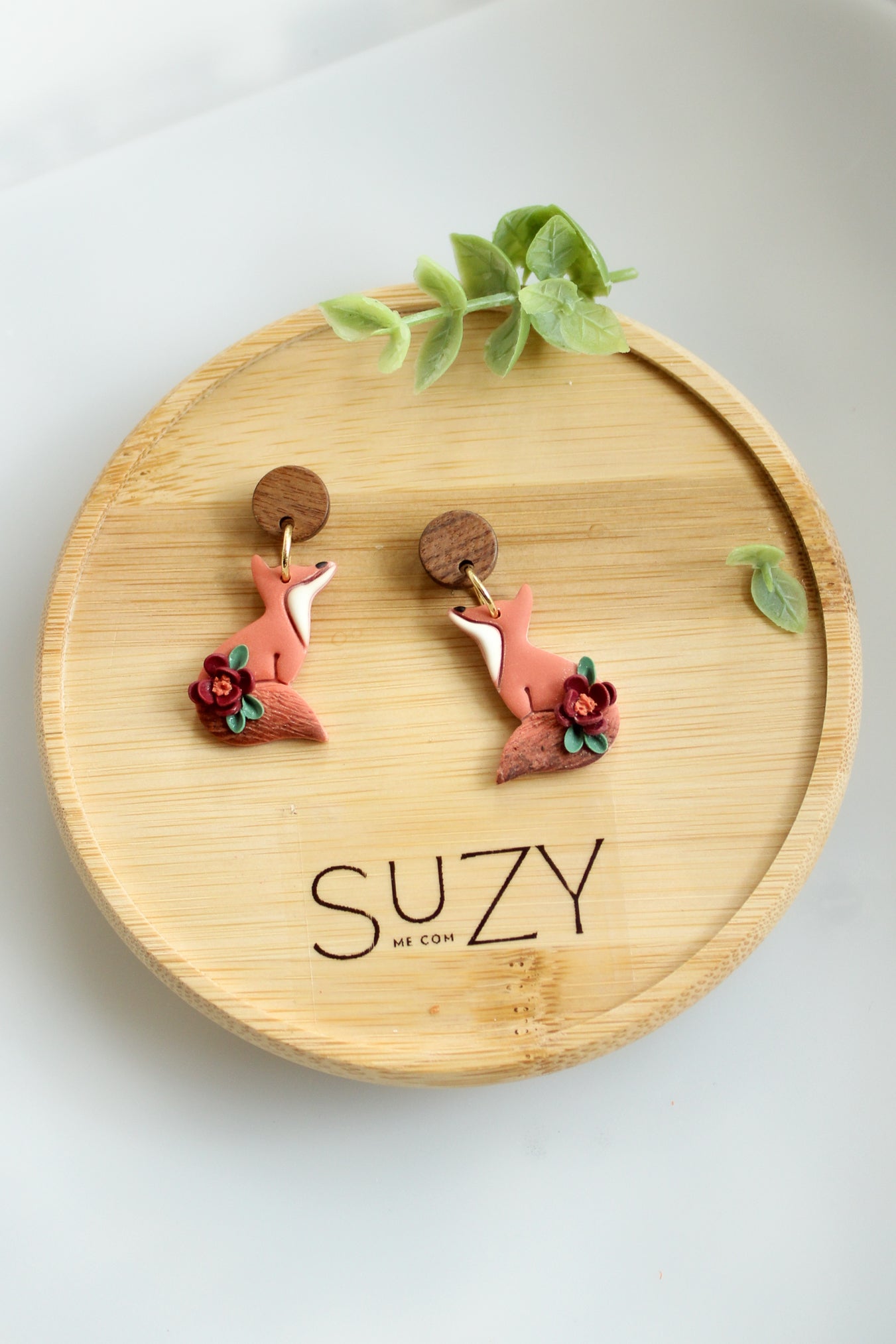 WA13 Whimsical Autumn Fox Earrings | Cute Fall Dangles with Wood | Handmade Polymer Clay Jewelry | Lightweight
