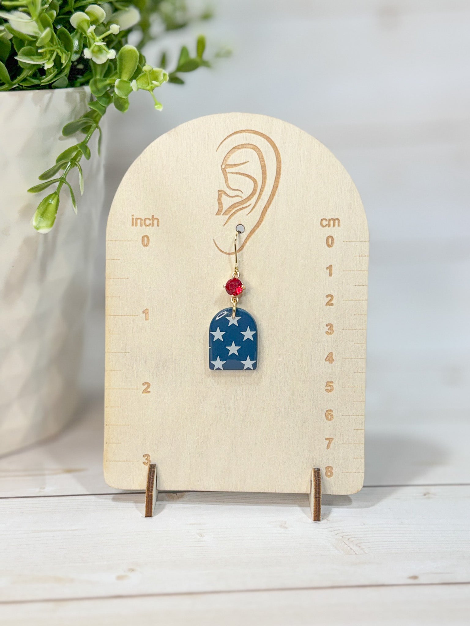 FSS14 Americana Red White and Blue Stars & Stripes Earrings | Patriotic Handmade Polymer Clay Hypoallergenic | 4th of July | Glass Crystal