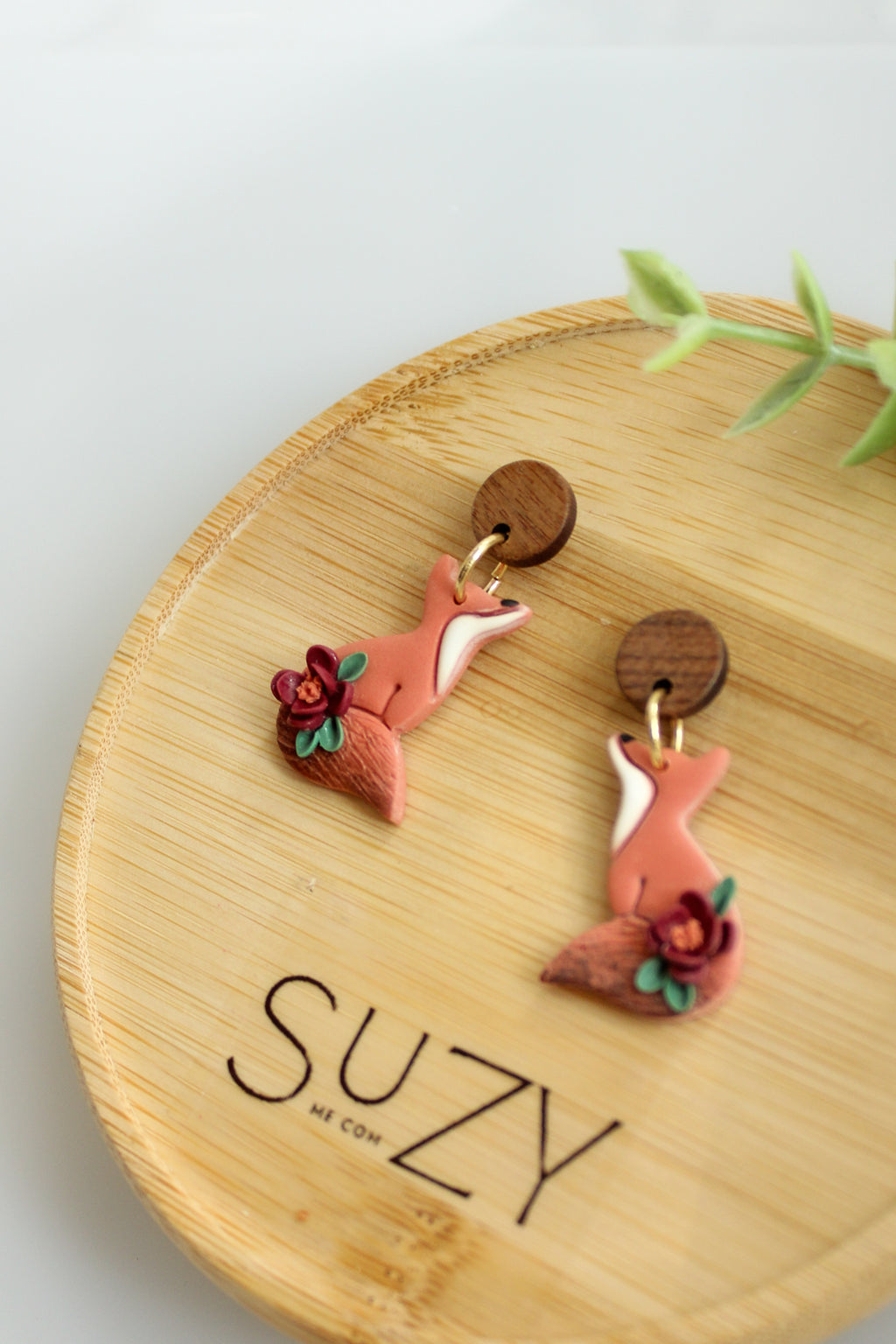 WA13 Whimsical Autumn Fox Earrings | Cute Fall Dangles with Wood | Handmade Polymer Clay Jewelry | Lightweight