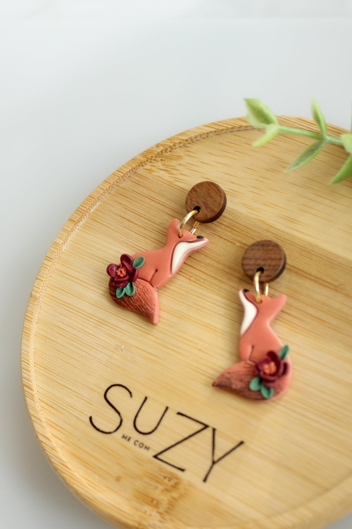 WA13 Whimsical Autumn Fox Earrings | Cute Fall Dangles with Wood | Handmade Polymer Clay Jewelry | Lightweight