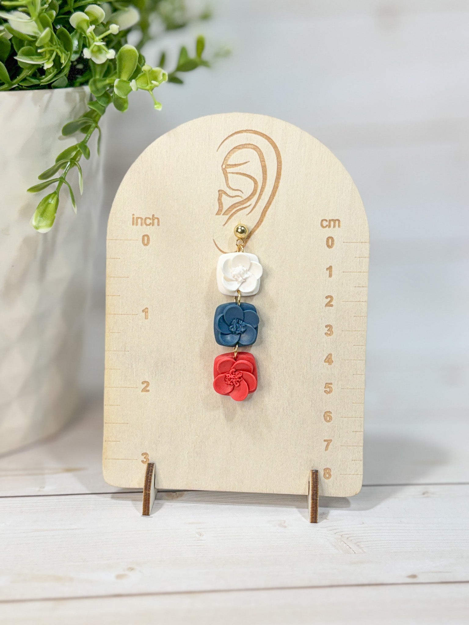 FSS11 Americana Red White and Blue Stars & Stripes Earrings | Patriotic Handmade Polymer Clay Hypoallergenic | 4th of July