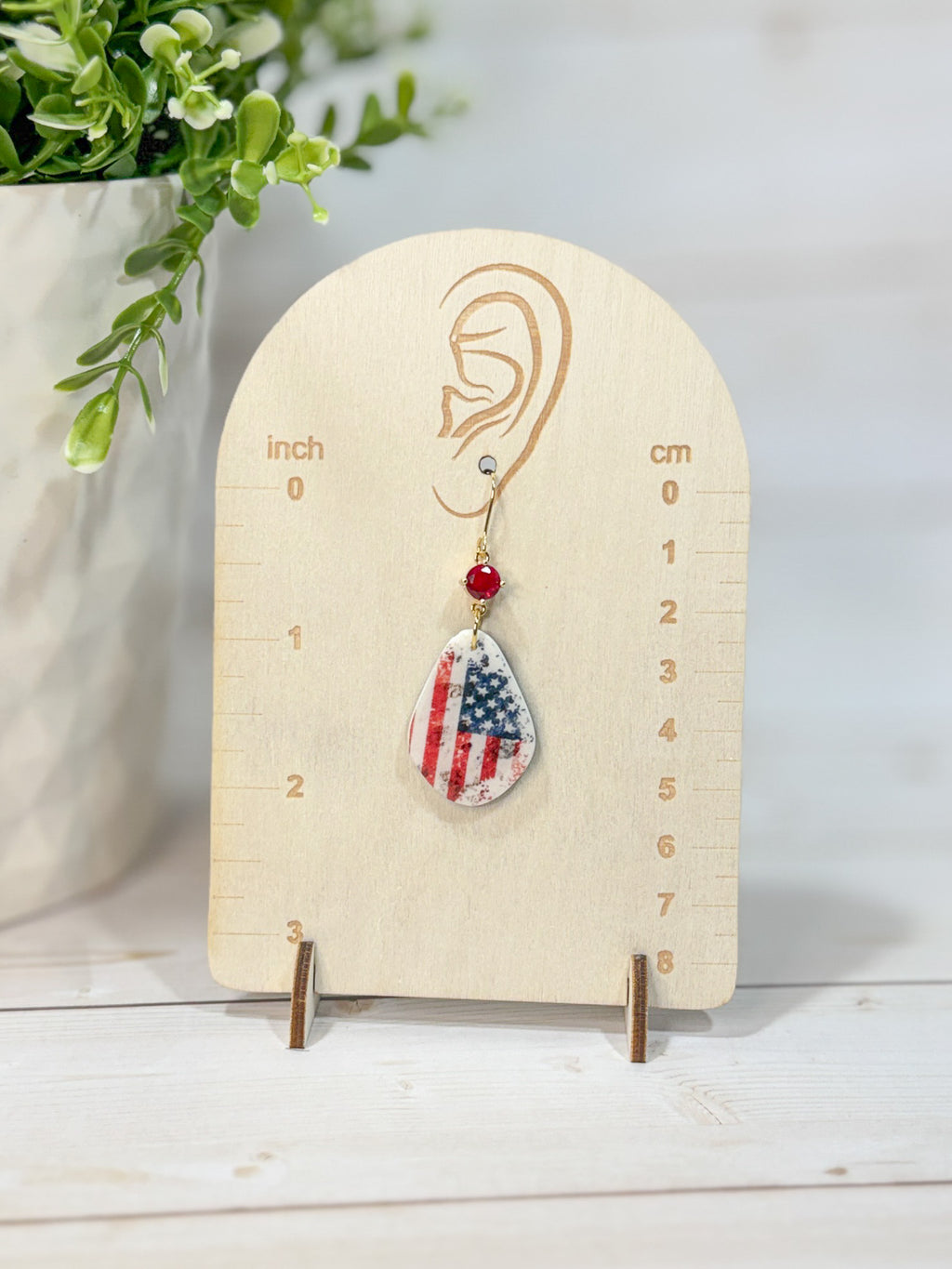 FSS8 Americana Red White and Blue Stars & Stripes Earrings | Patriotic Handmade Polymer Clay Hypoallergenic | 4th of July | Glass Crystal