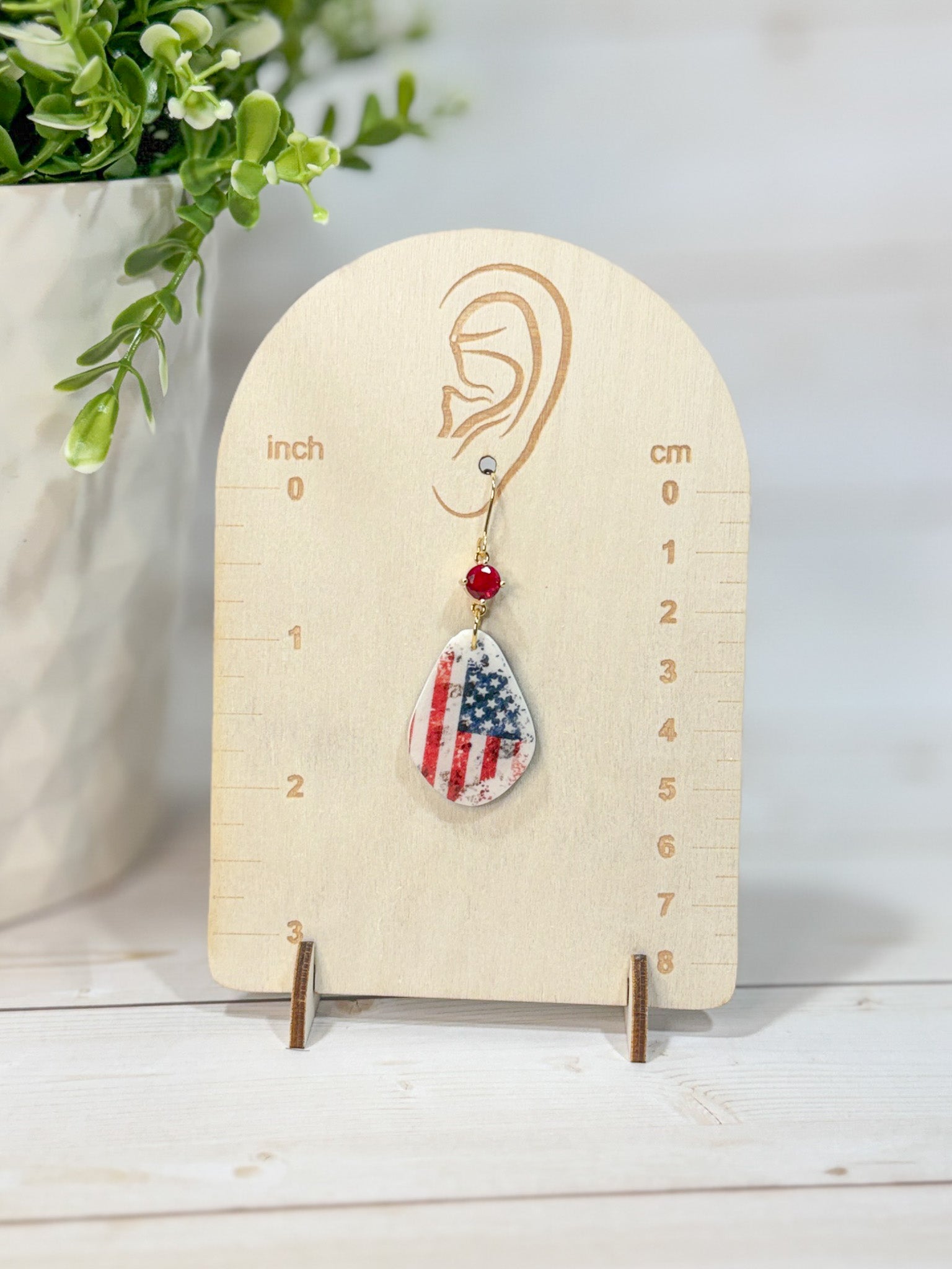 FSS8 Americana Red White and Blue Stars & Stripes Earrings | Patriotic Handmade Polymer Clay Hypoallergenic | 4th of July | Glass Crystal